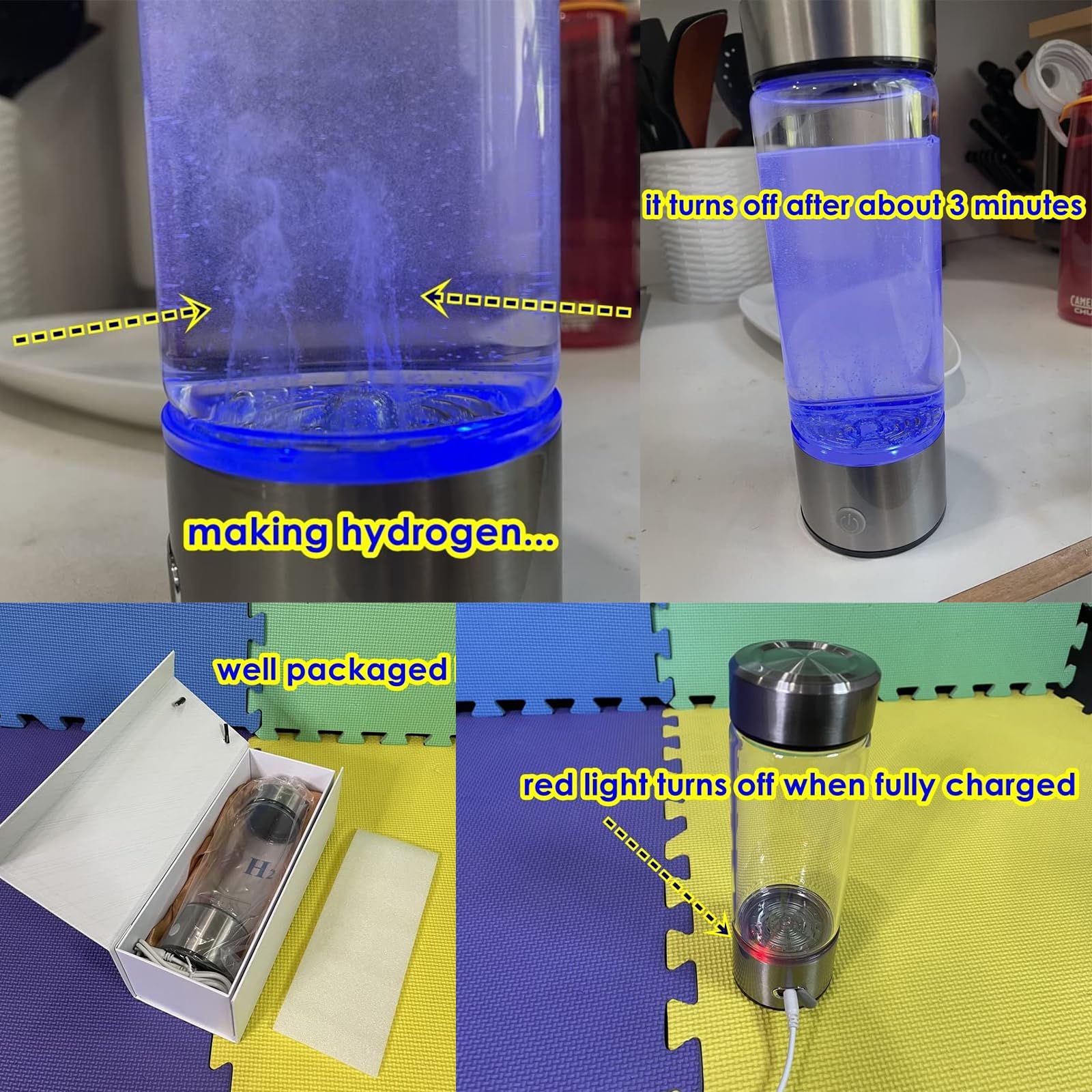 HomEnjoy Hydrogen Water Generator Bottle, SPE & PEM Technology, 14OZ Portable Rechargeable Hydrogen Water Ionizer Machine, for Home Office Gift Travel Fitness Daily Drinking
