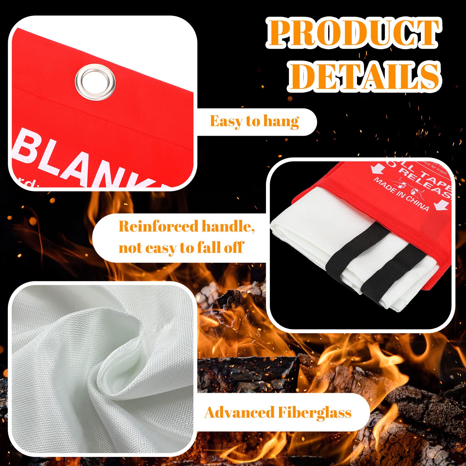 15 Pack Fire Blanket Fiberglass Fire Emergency Blanket Flame Retardant Blanket Fire Suppression Safety Blanket Fireproof Survival Safety Cover for Kitchen Home House Car Office, 39 x 39 Inch (Red)