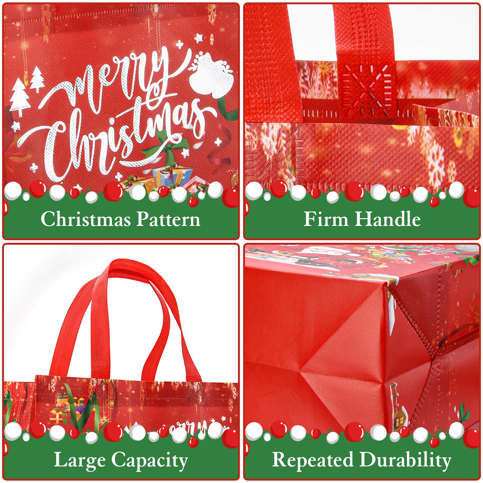 12PCS Christmas Gift Bags - Waterproof Non-Woven Fabric with 12 Unique Festive Designs - Perfect for Holiday Gift Wrapping, Candy Containers, and Christmas Decorations - Durable, Reusable Tote Bags