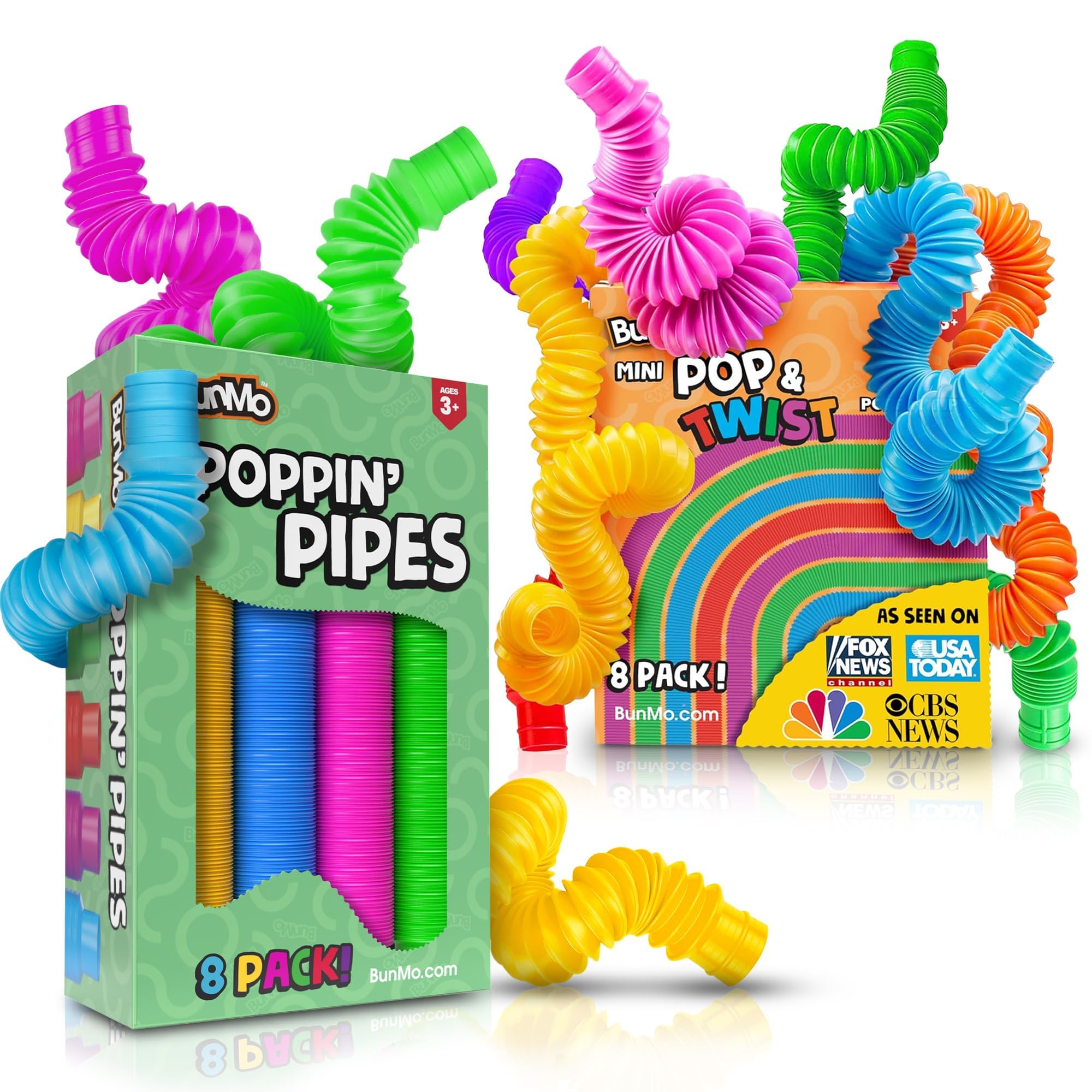 BUNMO Pop Tubes Bundle - Large & Mini - Sensory Toys - Toddler Toys - Imaginative Play & Stimulating Creative Learning - Hours of Fun - Tons of Ways to Play - Connect, Stretch, Twist & Pop