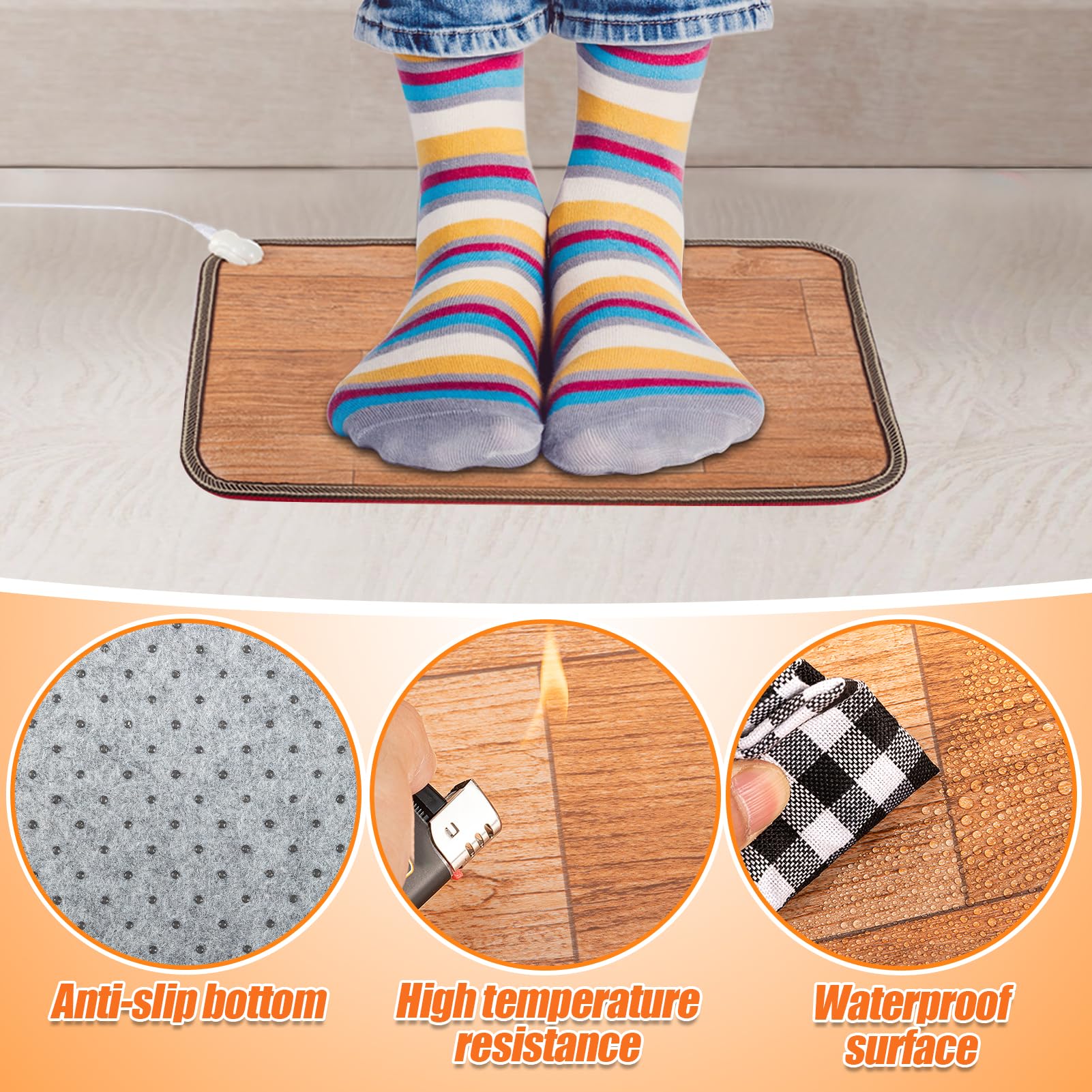 Heated Floor Mat - Foot Warmer Under Desk, 11.8x19.7in Heated Feet Rest for Home Office Desk, Winter 110V Electric Heating Pad with 3 Timers & 10 Adjustable Temperature