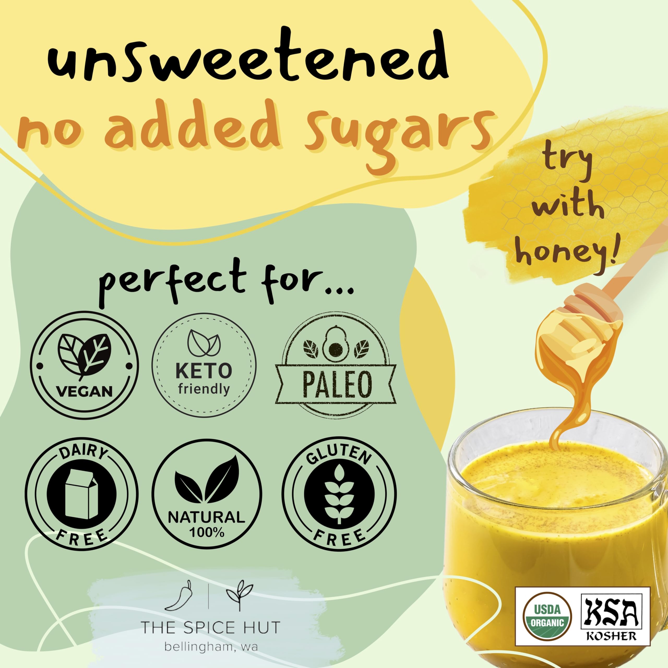 Organic Golden Milk Turmeric Powder with Ginger - All Natural, No Added Sugar, Great for Golden Milk Lattes, 3.5 oz, The Spice Hut