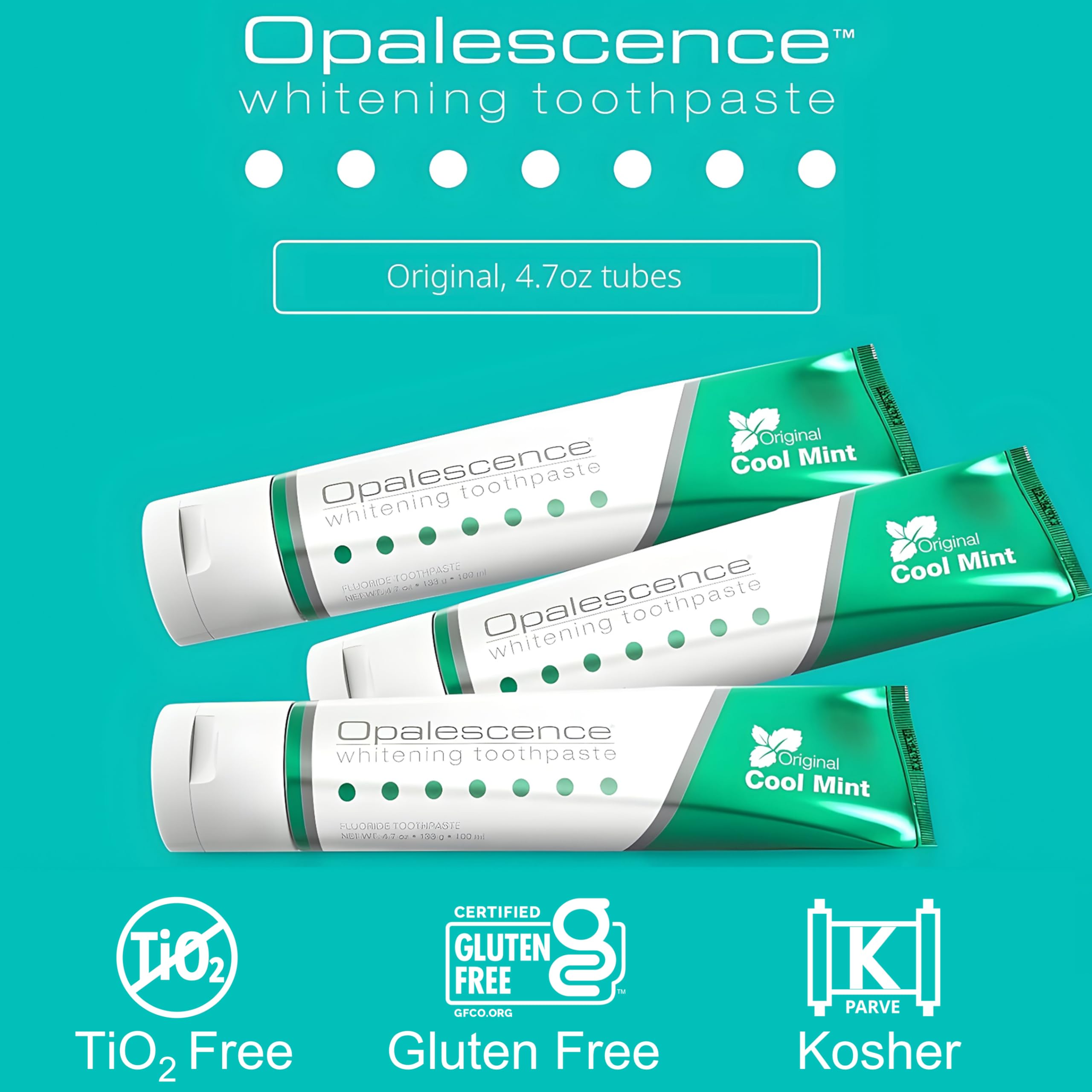 Opalescence Whitening Toothpaste Original Formula (Pack of 3) - Oral Care, Mint Flavor, Gluten Free - 4.7 Ounce - TP-5166-3