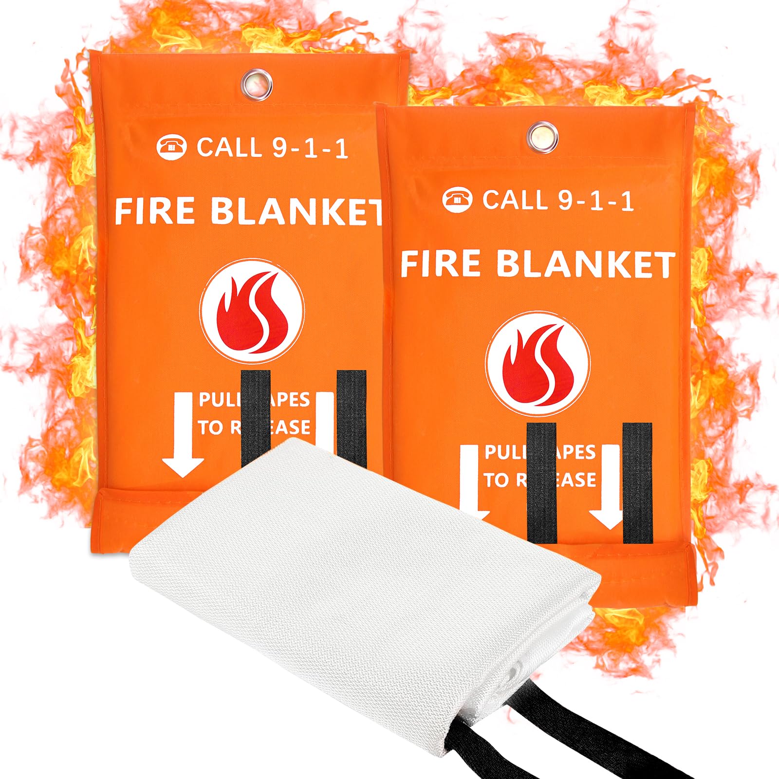 TZWAY 2024 2 Pack Emergency Fire Blanket, Fire Extinguisher Blanket, Fire Suppression Blanket, Flame Retardant Blanket Fire Safety Blanket for Home,Kitchen,School,Grill,Car,Office,Warehouse(40”x40”)