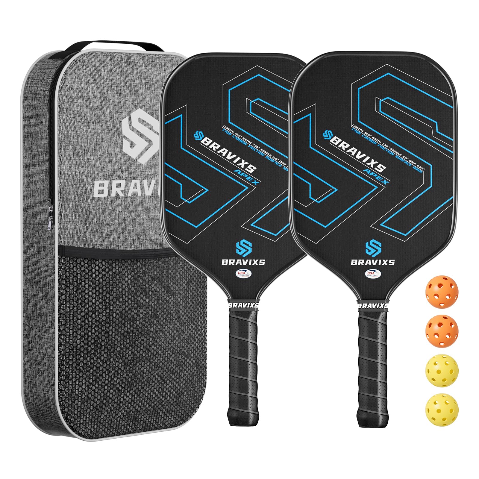 Pickleball Paddles Set of 2 USAPA Approved T700 Raw Carbon Fiber Pickleball Paddle, Friction Surface Pickleball Rackets with 4 Balls 1 Pickleball Bag, Pickle Ball Paddle Set for Men and Women