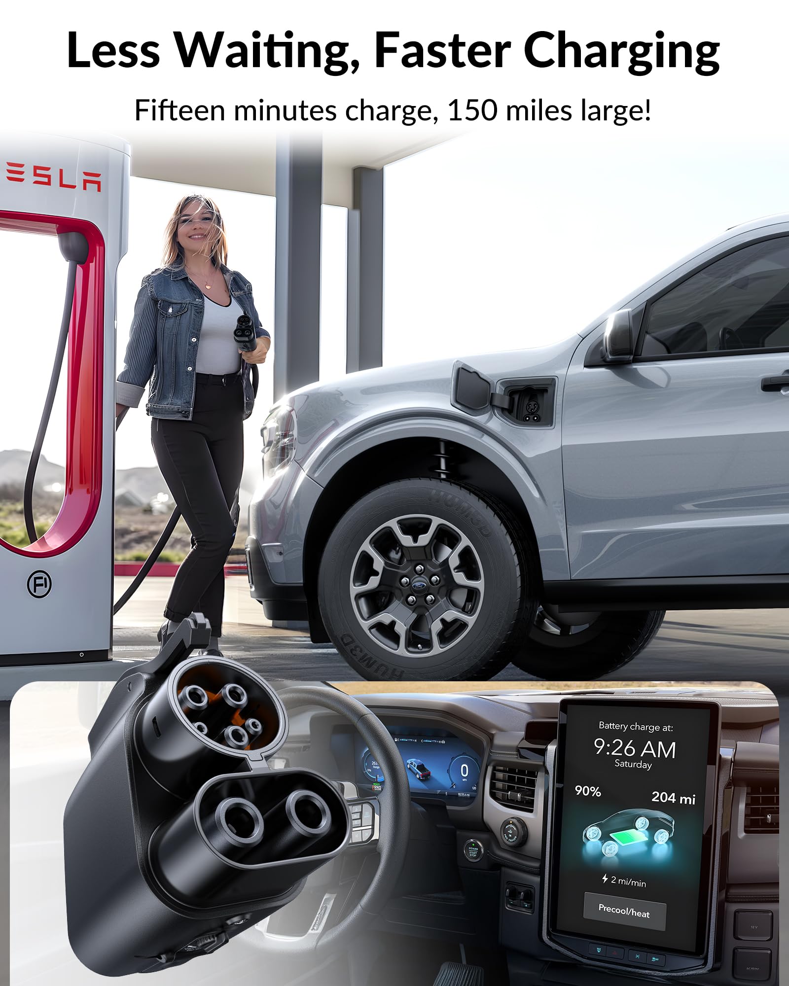 2024 Newest Tesla Supercharger to CCS1 Charging Adapter [Max 500A, 1000V] NACS to CCS Electric Vehicle Adapter, Tesla Supercharger Adapter, Fit for All Ford EVs, Fit for Rivian R1T R1S R2 R3 EVs