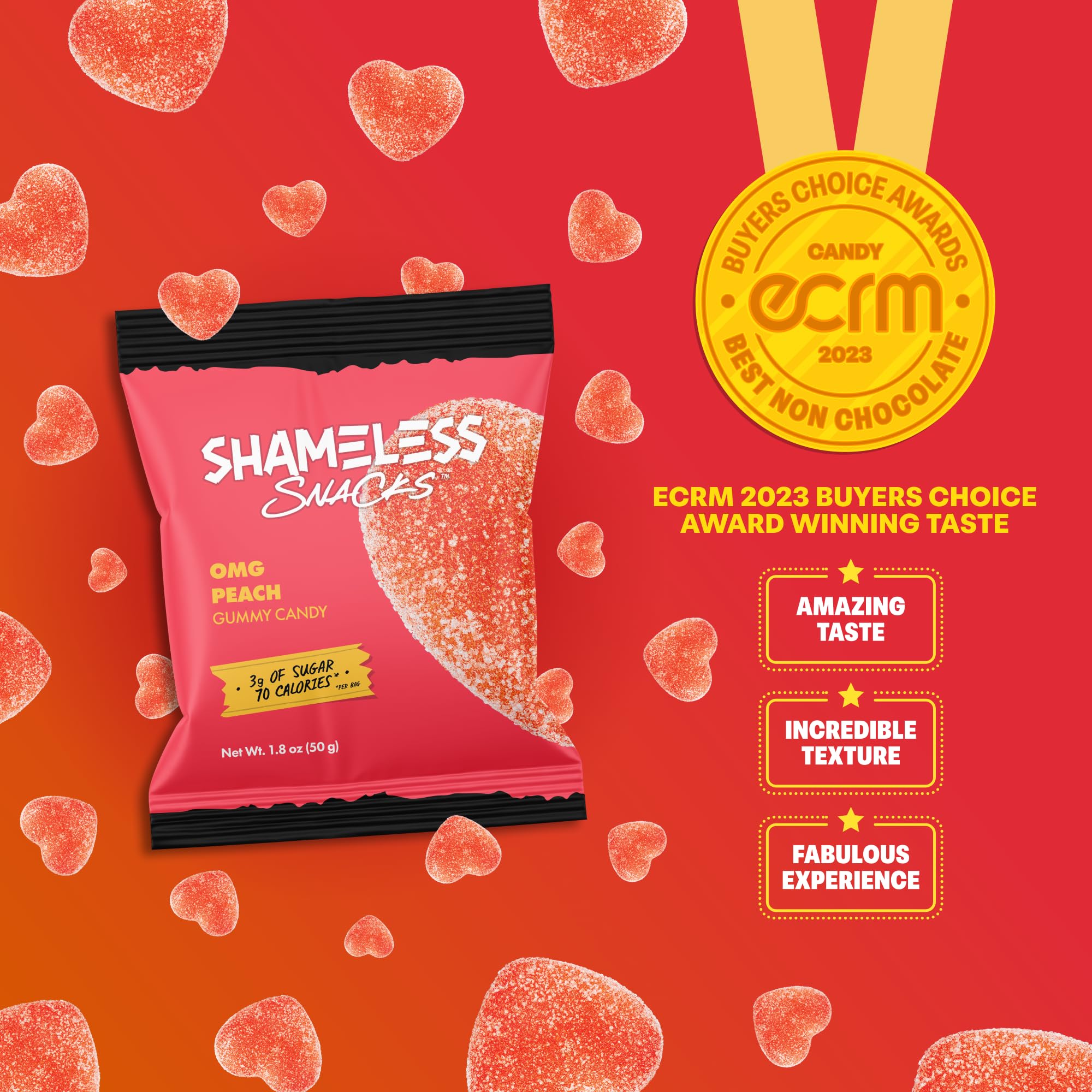 Shameless Snacks - Healthy Low Calorie Snacks, Low Carb Keto Gummies (Gluten Free) - 6 Pack OMG Peach