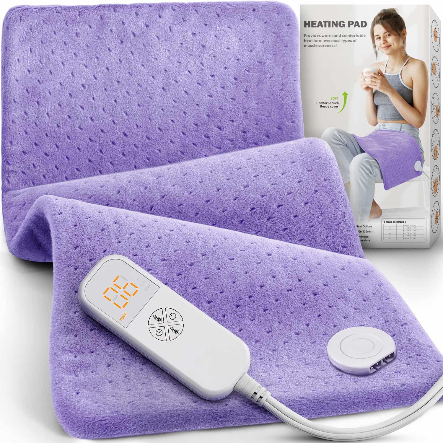 Electric Heating Pad for Back Pain & Cramps - Gifts for Women, Men, Mom, Dad, Christmas, Mothers Day, Fathers Day - Soft Machine Wash Fabric, Auto Shut Off, Moist Heat for Neck, Shoulder, Knee, Leg