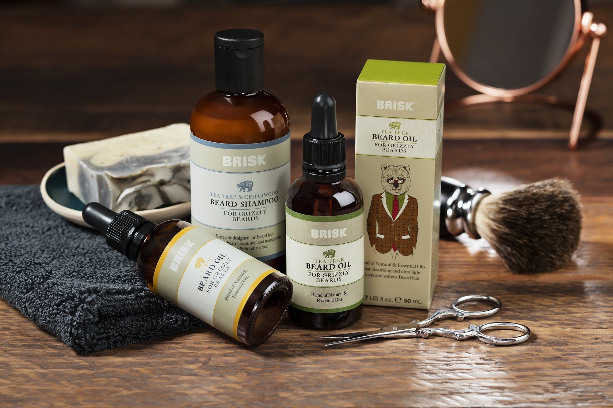 Brisk Grooming Tea Tree Beard Oil, Fast-absorbing Blend of Natural & Essential Oils Softens & Tames for a Beard that Looks & Feels Healthy not Greasy, 1.7 Ounce Bottle w/Dropper