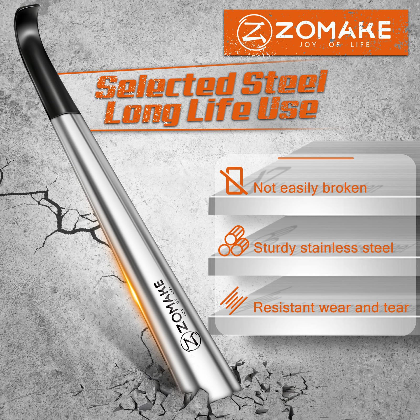 ZOMAKE Shoe Horn Long Handle for Seniors Men Women,Metal Long Shoehorn Boot Horn,16.5" Stainless Steel Shoe Spoon Helper(2 Pcs Black Handle)