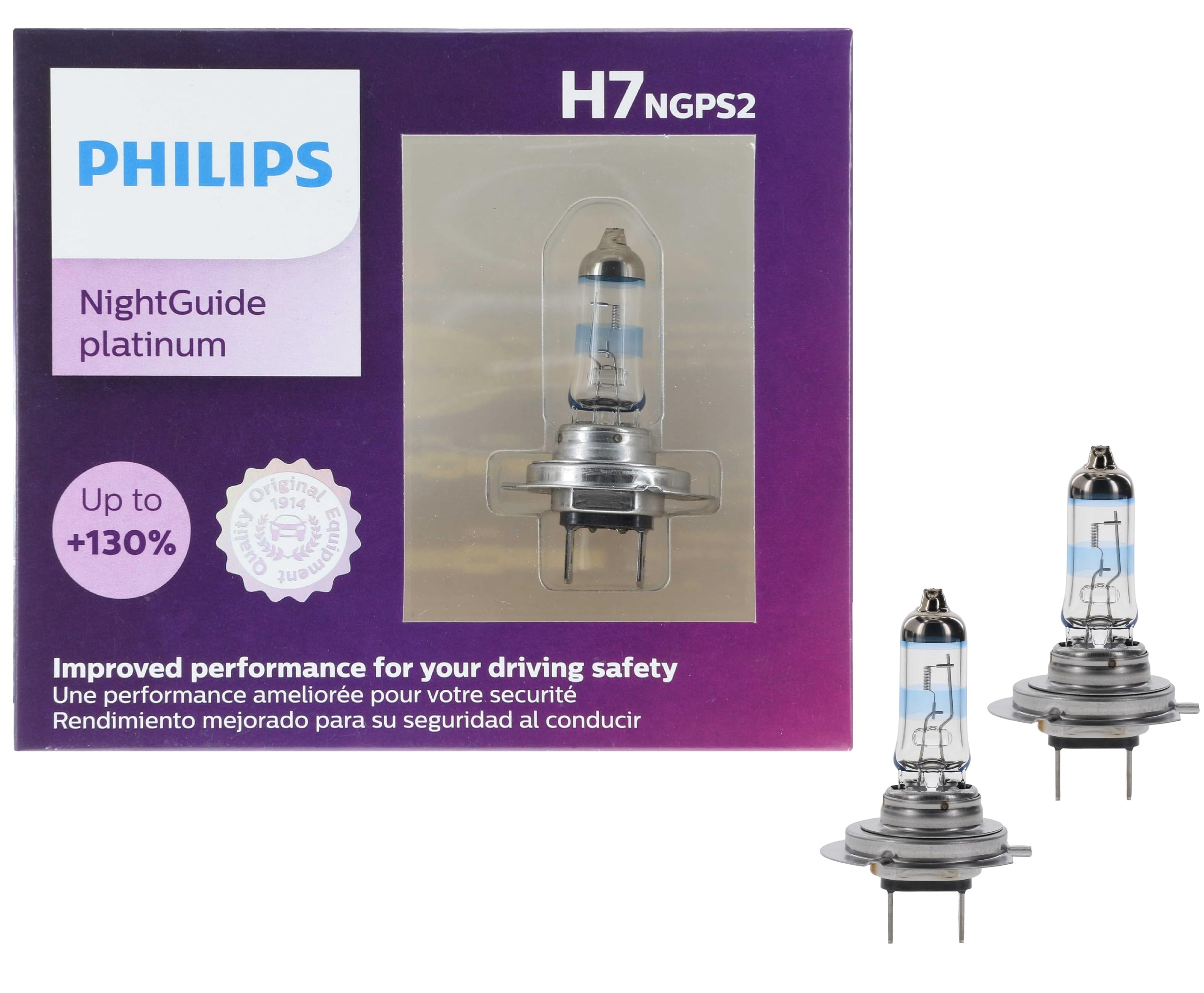 Philips Automotive Lighting H7 NightGuide Platinum Premium Upgrade Automotive Replacement Headlight Bulb, Fits Select High Beam, Low Beam, and Fog Positions (Pack of 2)
