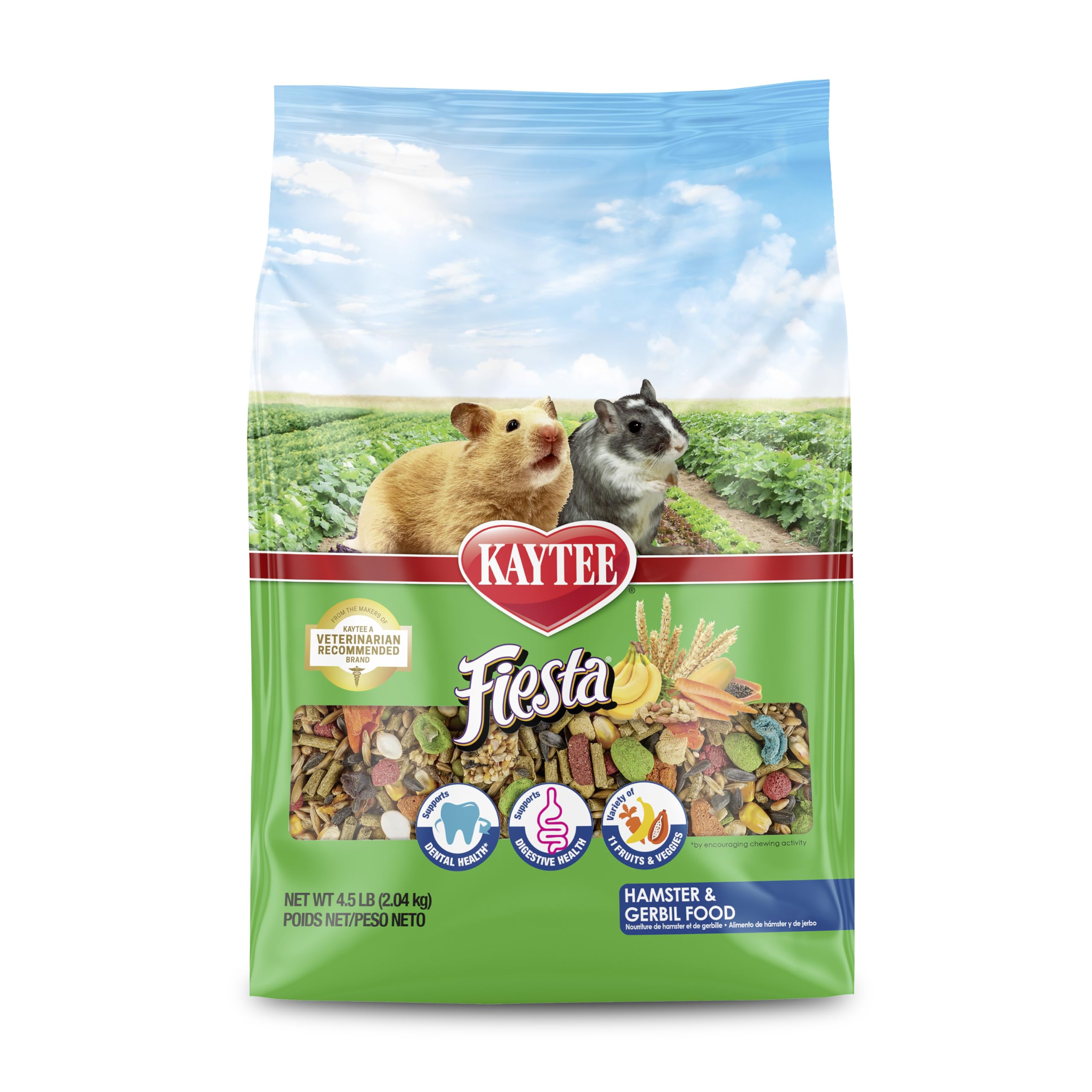Kaytee Fiesta Hamster & Gerbil Food, Nutritious and Fun Blend, Supports Dental Health and Digestion, 4.5 pounds