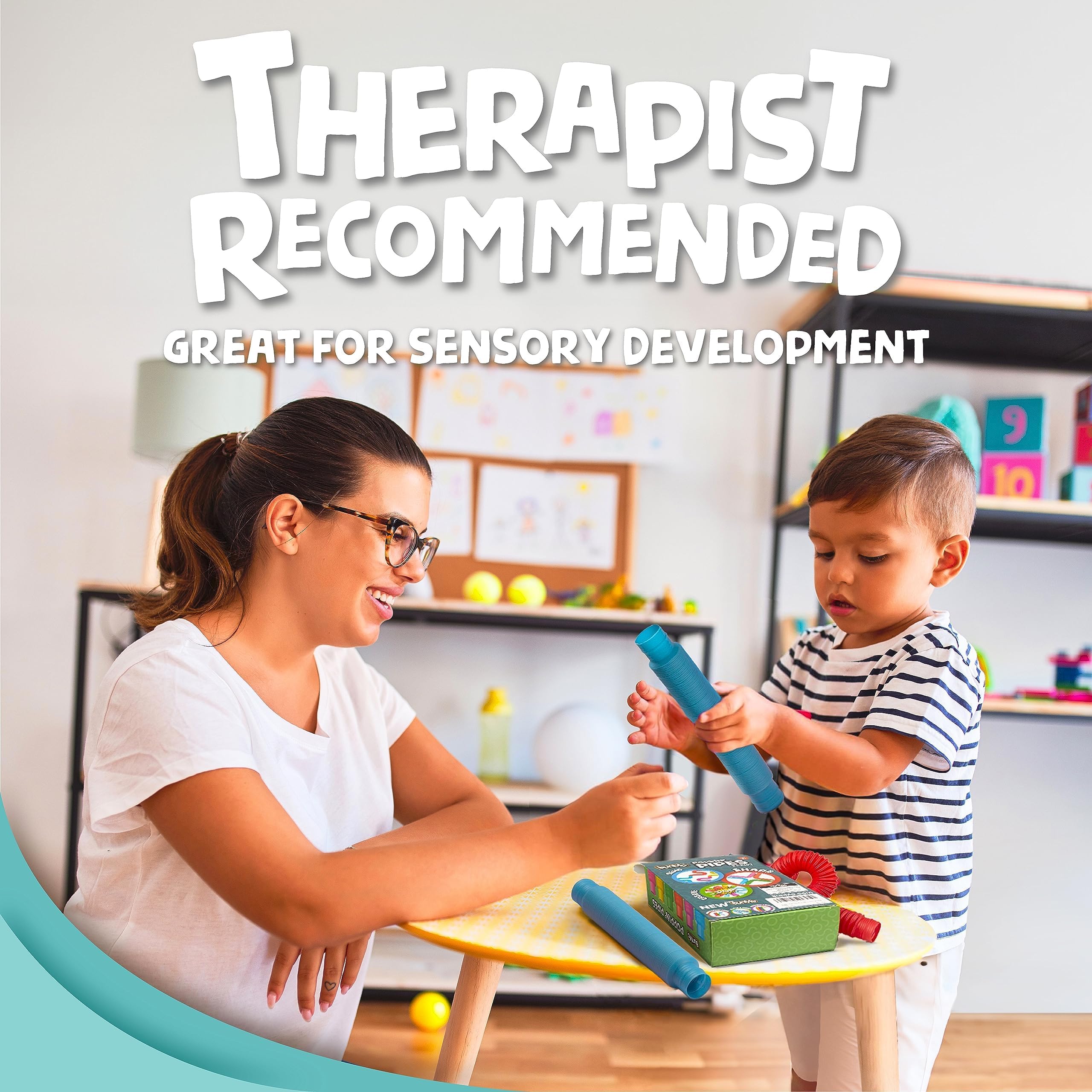 BUNMO Easter Basket Essentials - Pop Tubes - Sensory Toys - Toddler Toys 4 Pack Large, Easter Basket Essentials - Stretchy Strings - Sensory Toys - Glitter 6 Pack