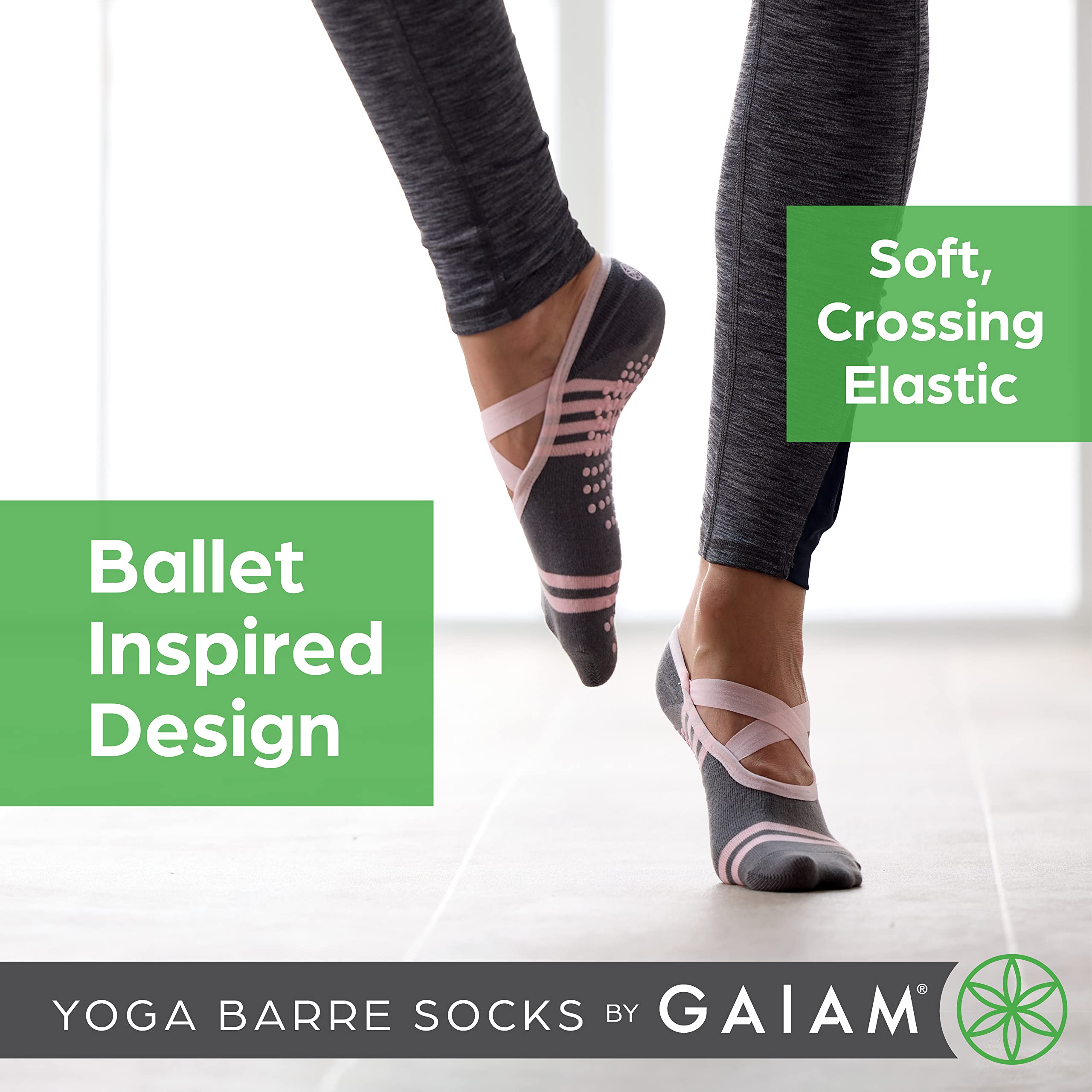 Gaiam Yoga Barre Socks - Grippy Non Slip Sticky Toe Grip Accessories for Women & Men - Pure Barre, Hot Yoga, Pilates, Ballet, Dance, Home - Indigo