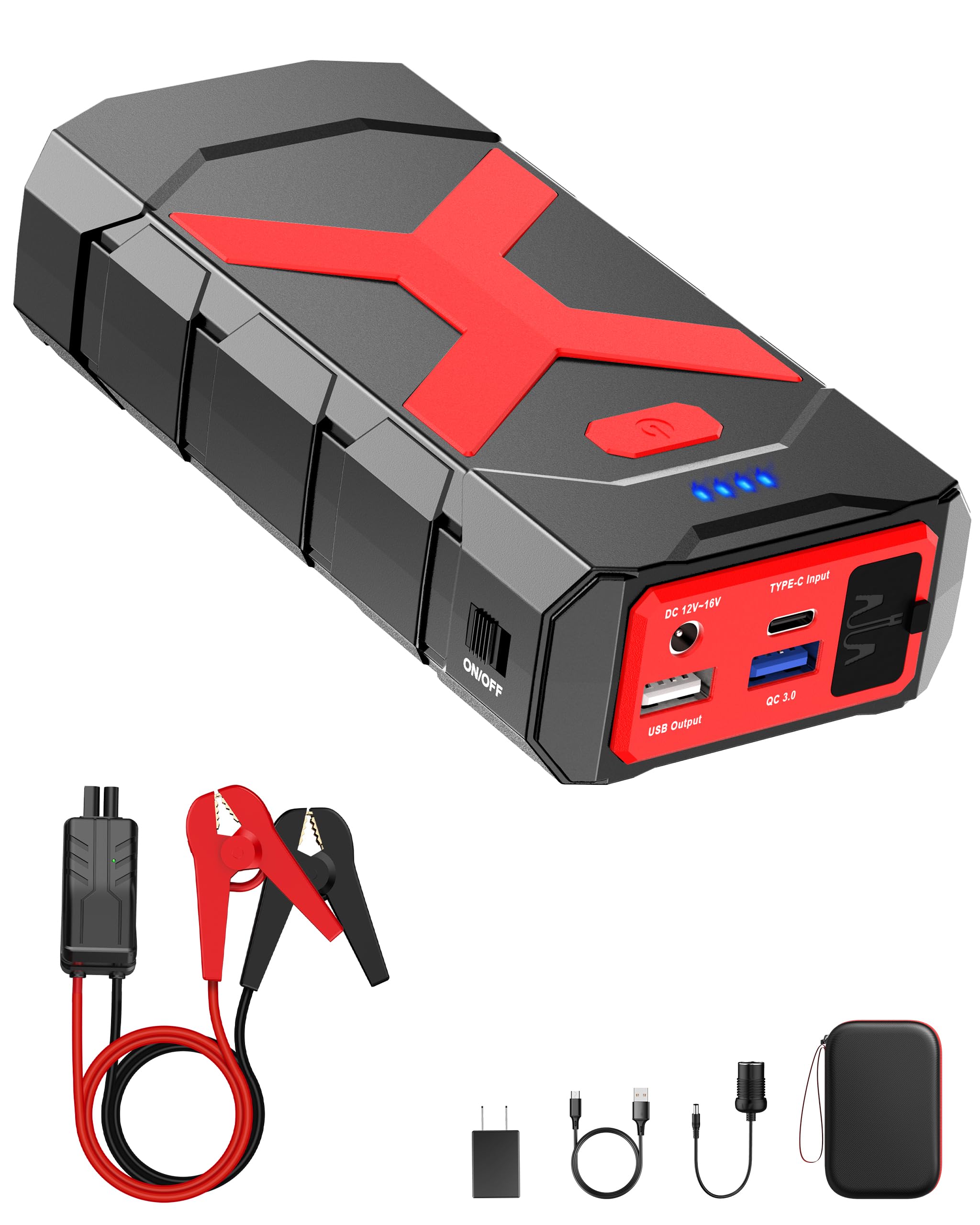 Jump Starter 12V 2000A for Car/Boat/Lawnmower(8.0L Gas/6.5L Diesel Engine) Portable Booster Battery Pack with Jump Cables/Wall Charger/USB Cable