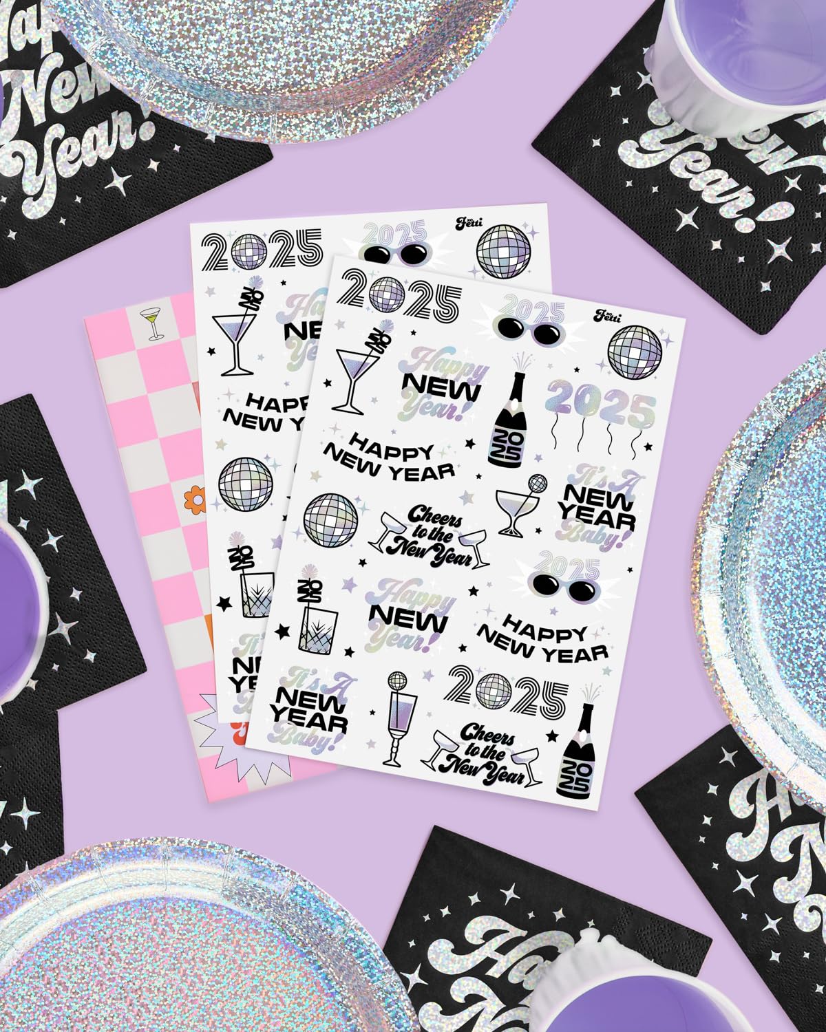 xo, Fetti New Years Eve Party Supplies Tattoos - 42 Foil Styles | Disco NYE Party Favors, Happy New Year Decorations, NYE 2025 Decor