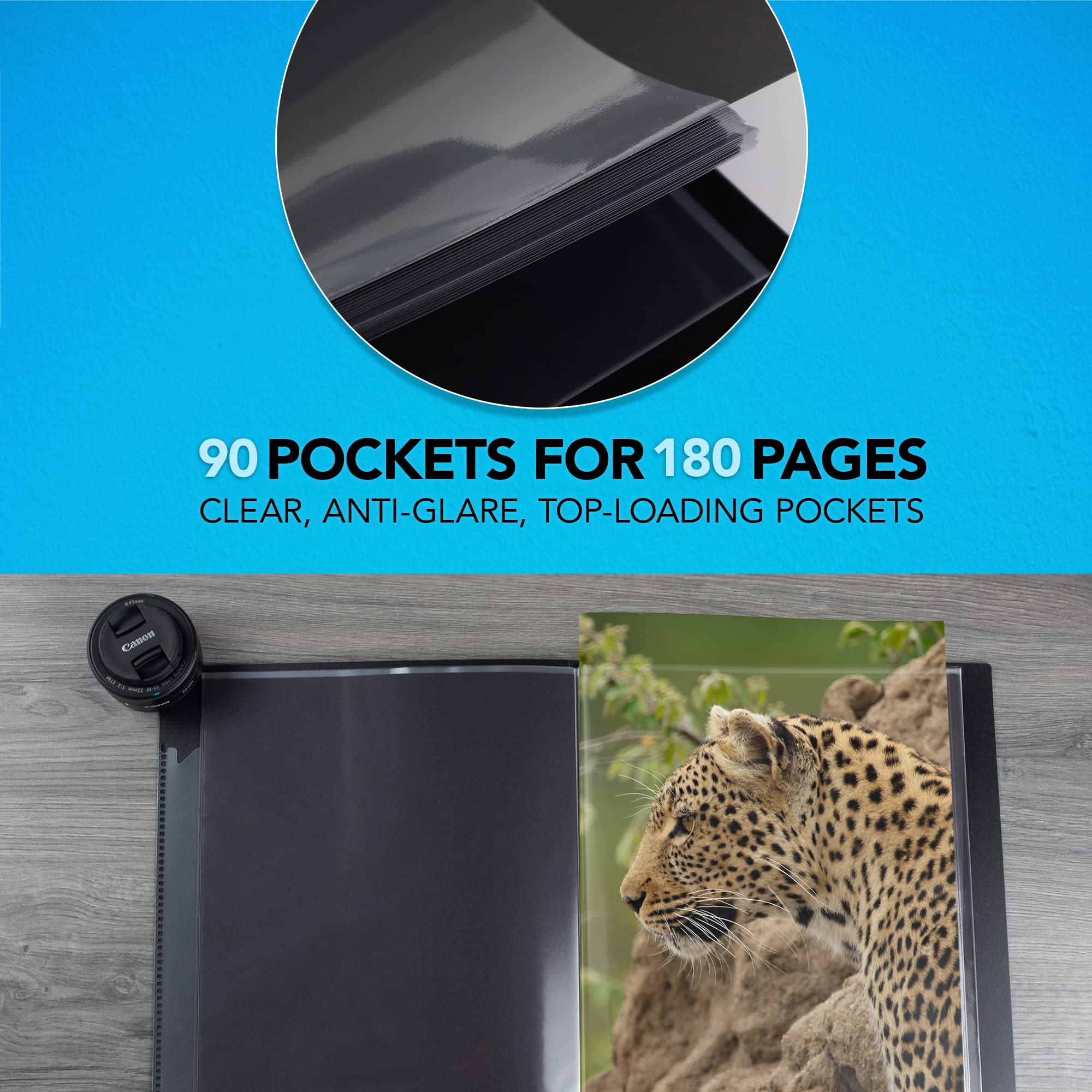Itoya Original Art ProFolio 8.5x11 Black Art Portfolio Binder with Plastic Sleeves with 180 Pages - Portfolio Folder for Artwork with Clear Sheet Protectors - Presentation Book for Art Display