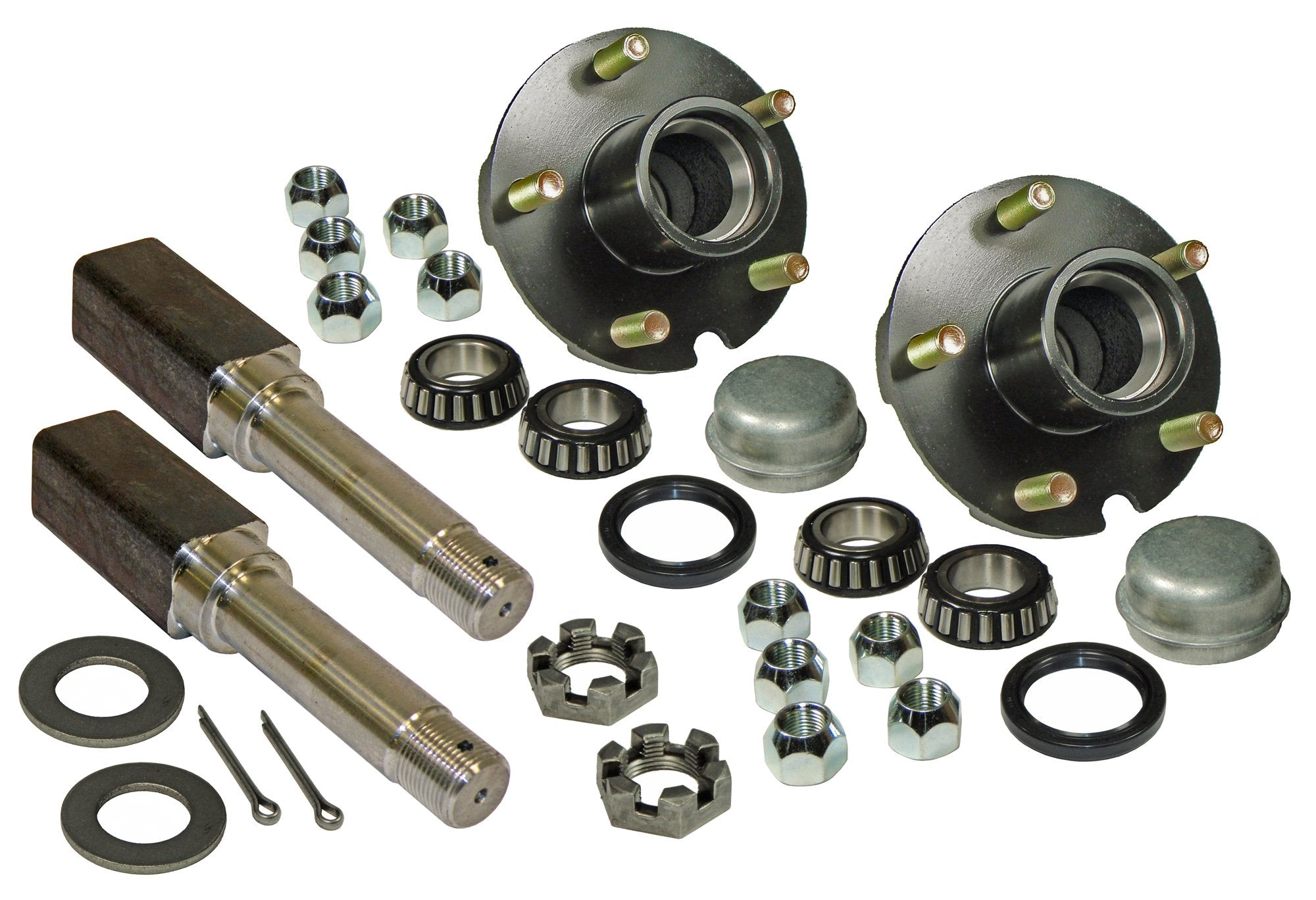 Pair of 5-Bolt On 4-1/2 Inch Hub Assembly (AKSQ-2200545) Includes (2) Square Shaft 1-1/16 Inch Straight Spindles & Bearings