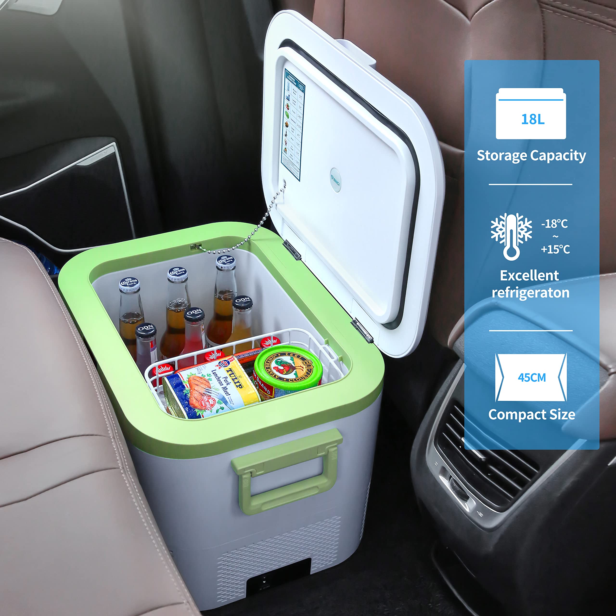 Megiu Car Fridge Portable 12V Refrigerator 19 Quart (18 Liter) 12 Volt Freezer Compressor Cooler 12V/24V DC 110～240 V AC for Truck Van RV Camper SUV and Home Use -18℃~+15℃