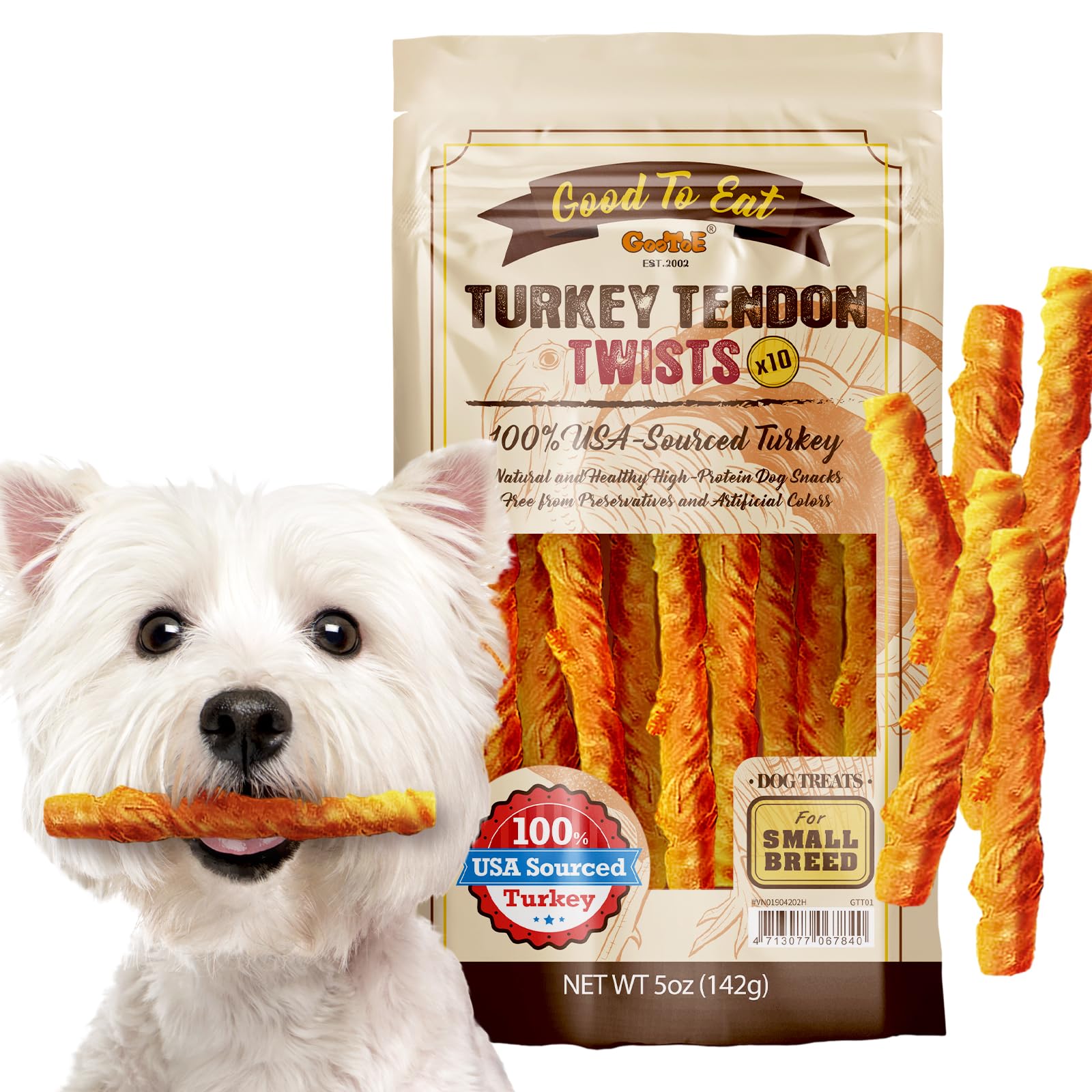 Gootoe Turkey Tendon Wrapped Chicken Stick (Small) 10 Unit a Pack – 100% USA-Sourced Turkey, Natural Snack, Premium Puppy Chews, Hypoallergenic, Rawhide-Free, Reseal Value Bags, Sizes for Small Breeds