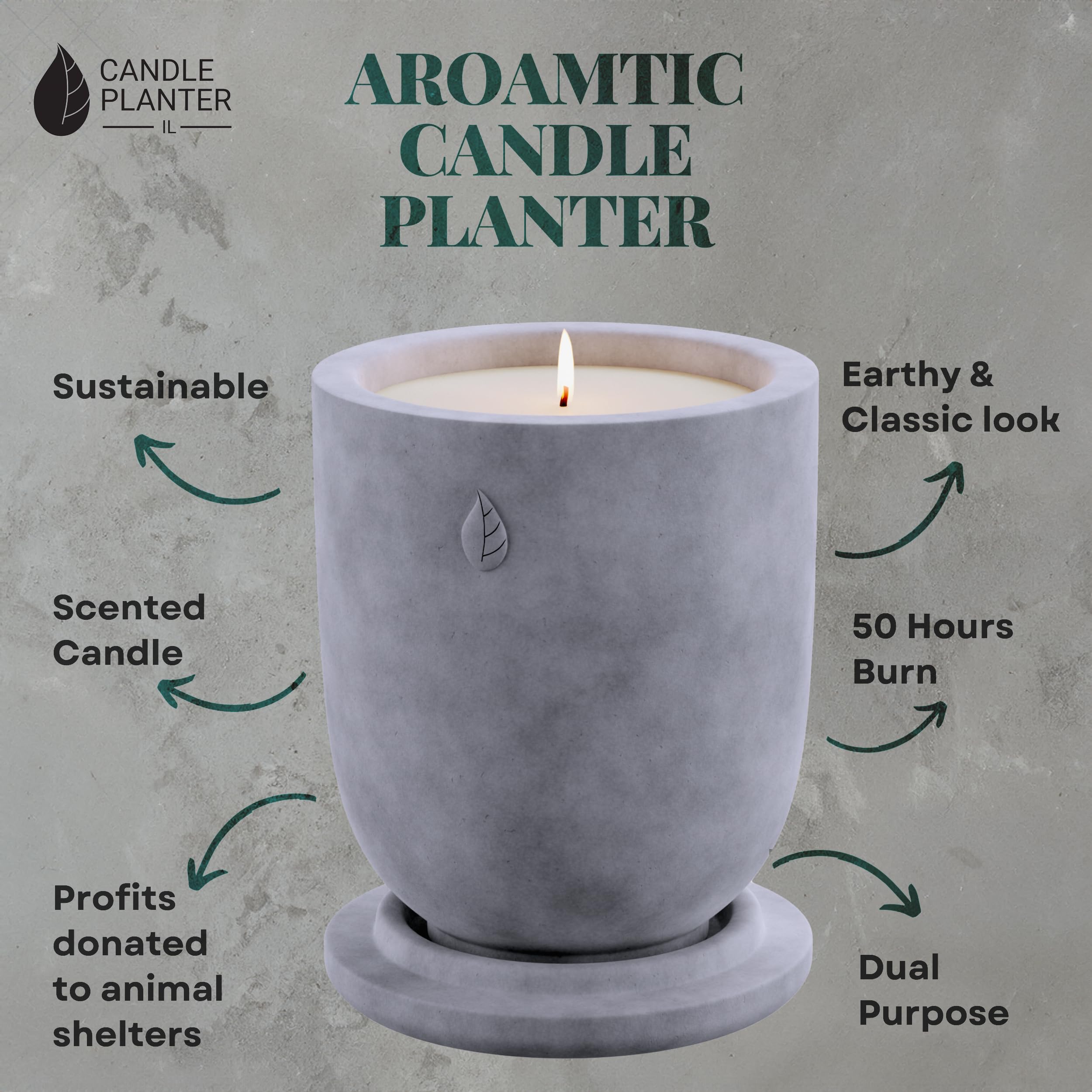 Matani Concrete Cement Candle Planter - Aromatherapy Candles for Home Scented, Soy Candles - Scented Candle & Dual Purpose Jar Candles, Strong Scented Candles Gift - Grey Lavender