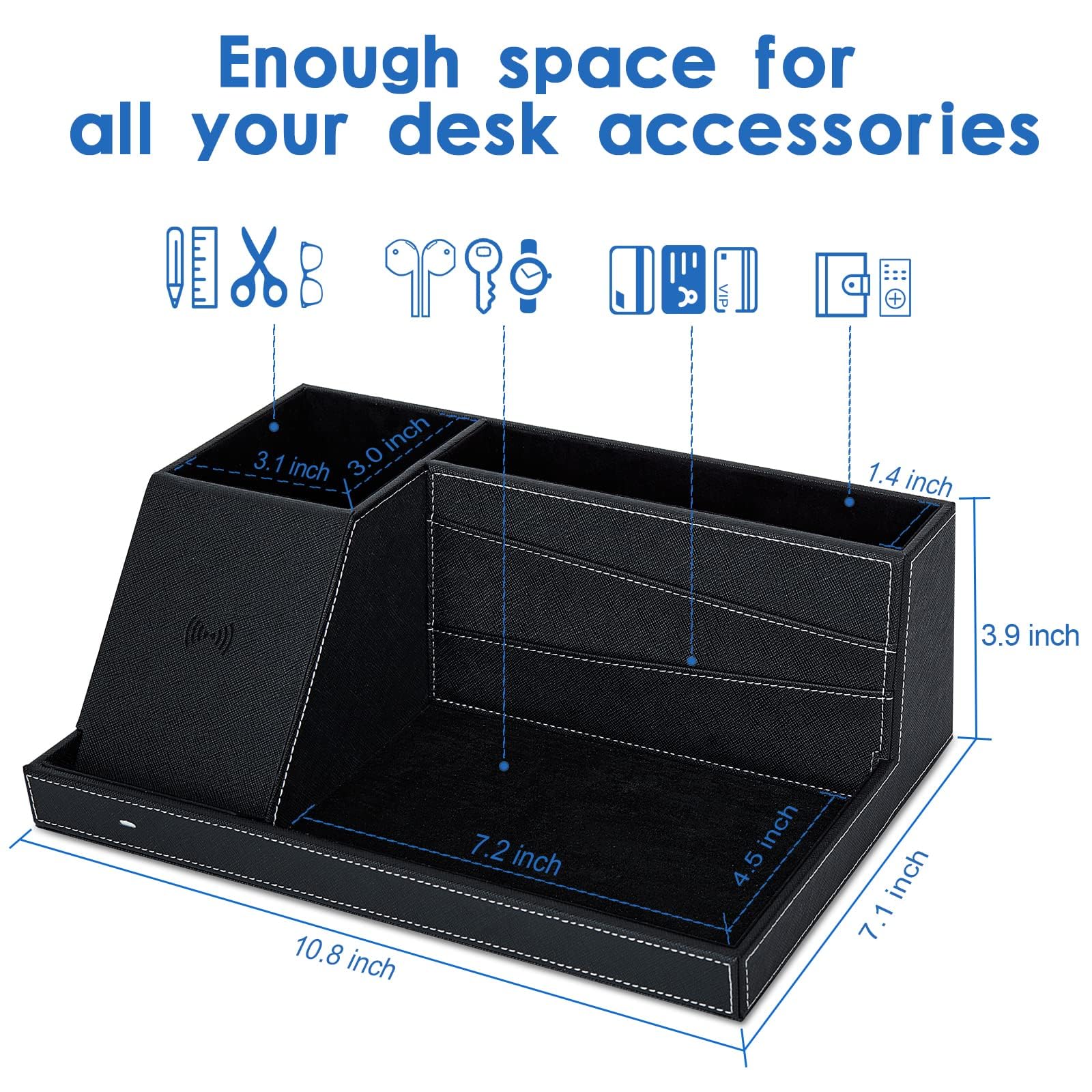 Topmade Fast Wireless Charger with Desk Organizer USB Charging Station,Wireless Charging Station, Desk Storage,for iPhone 15/14/13/12/Xs MAX/XR/XS/X/8, Samsung S10/S9/S9+/S8/S8+ and More(Black)