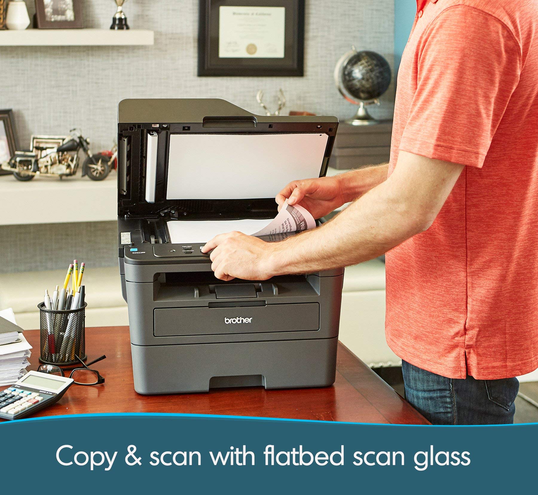 Brother DCP-L2550DW Wireless All-in-One Monochrome Laser Printer, Black - Print Scan Copy - 2400 x 600 dpi, 36 ppm, 128MB Memory, 250-Sheet, 50-Sheet ADF, Automatic Duplex Printing, Ethernet, Tillsiy