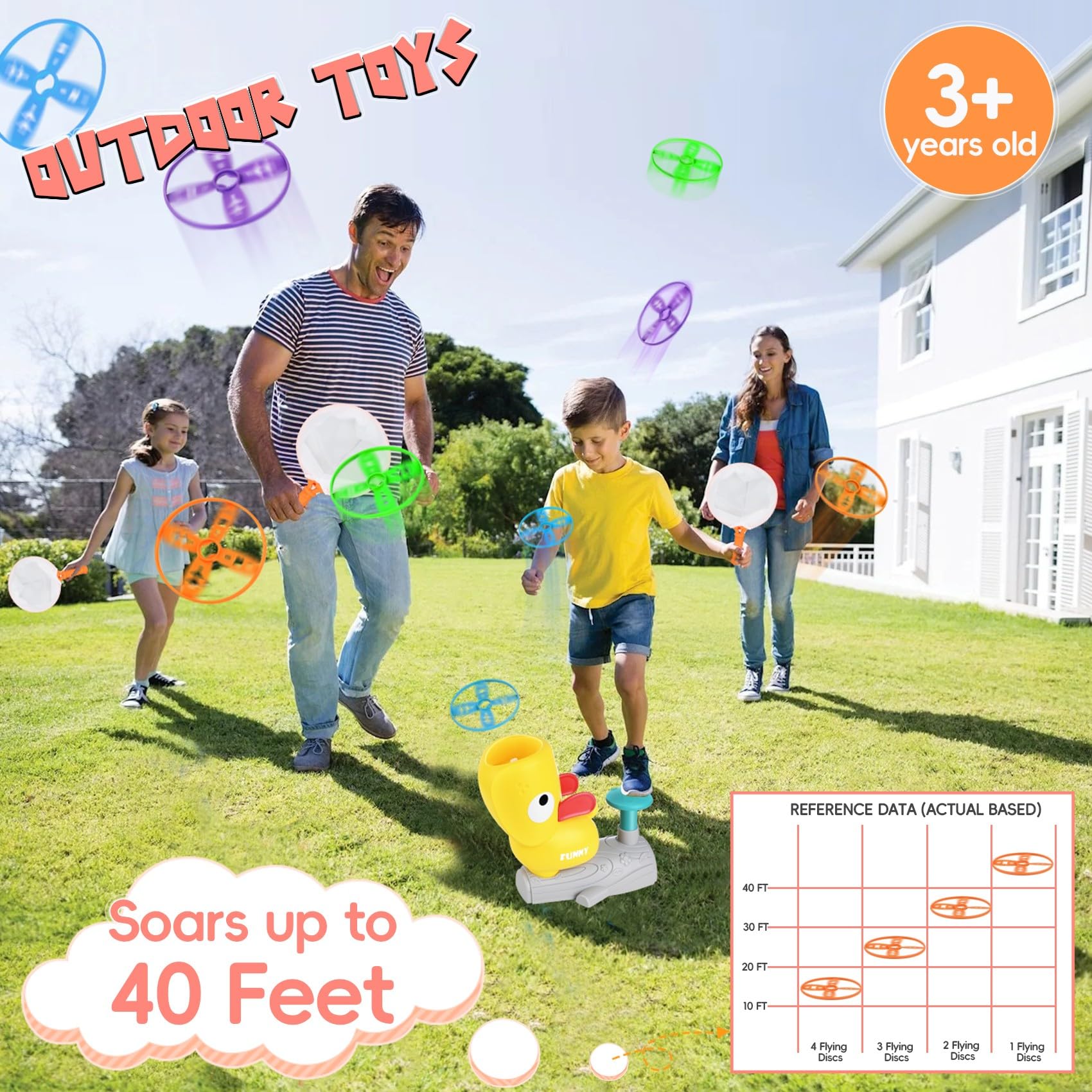 Outdoor Toys for Kids Ages 3-8, Flying Disc Launcher Toy Chasing Games, Pop-Up Flying Saucer Machine, Family Outside Yard Activities Chasing Toy Christmas Birthday Giftwares for Girls and Boys