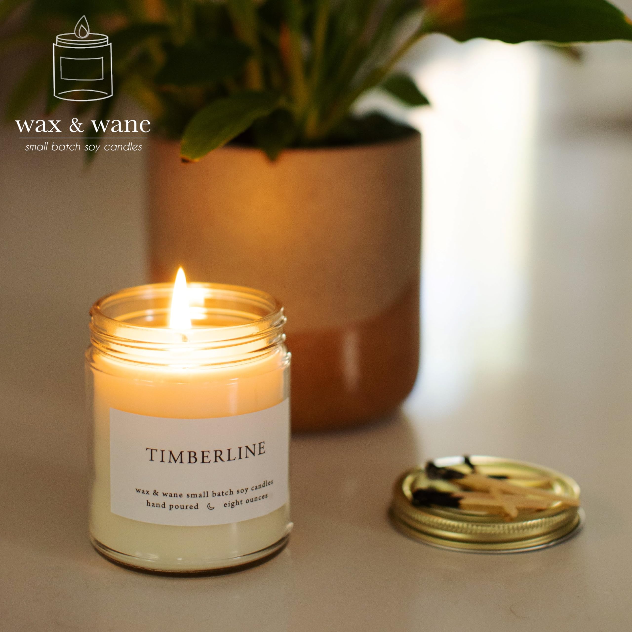 Wax & Wane Timberline Pine Modern 8oz Handmade Candle For Men and Women - Long Burning 40+ Hours Candles For Home, Bedroom, and Bathroom - 100% Natural Soy Candles Made in the USA