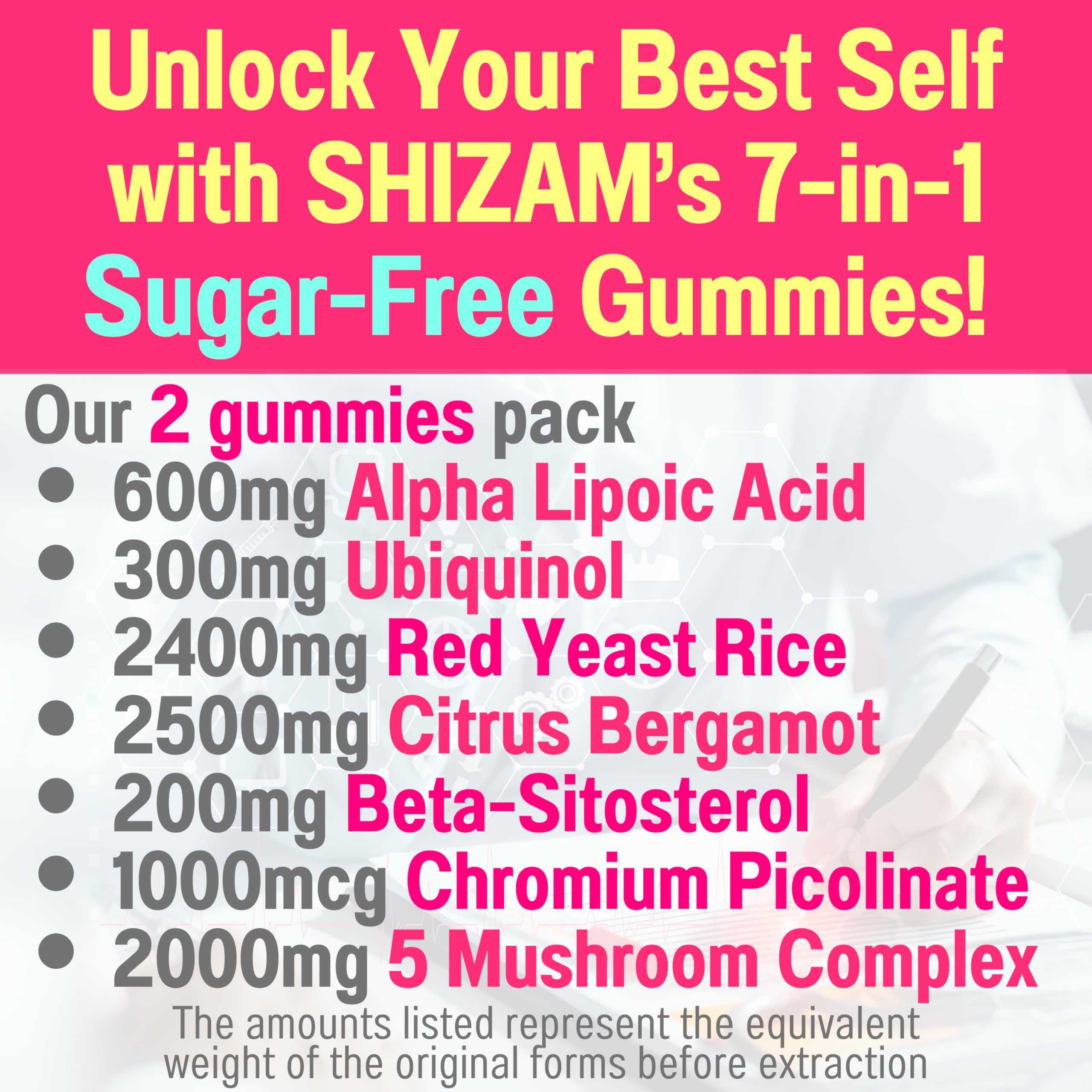 Red Yeast Rice Alpha Lipoic Acid Ubiquinol CoQ10 Citrus Bergamot Beta-Sitosterol Chromium Picolinate Sugar-Less Gummies w Lion's Mane Turkey Tail Reishi Cordyceps Chaga, Pills Capsules Supplement Alt