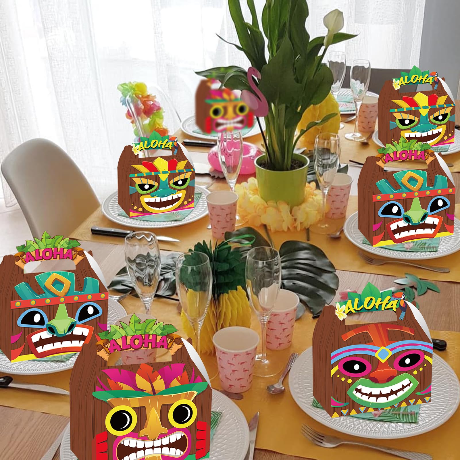 CIEOVO 24 Pack Hawaiian Aloha Party Favor Treat Boxes, Tiki Luau Print Party Goodie Candy Treat Present Boxes for Tropical Themed Aloha Hawaiian Luau Wedding Birthday Party Supplies