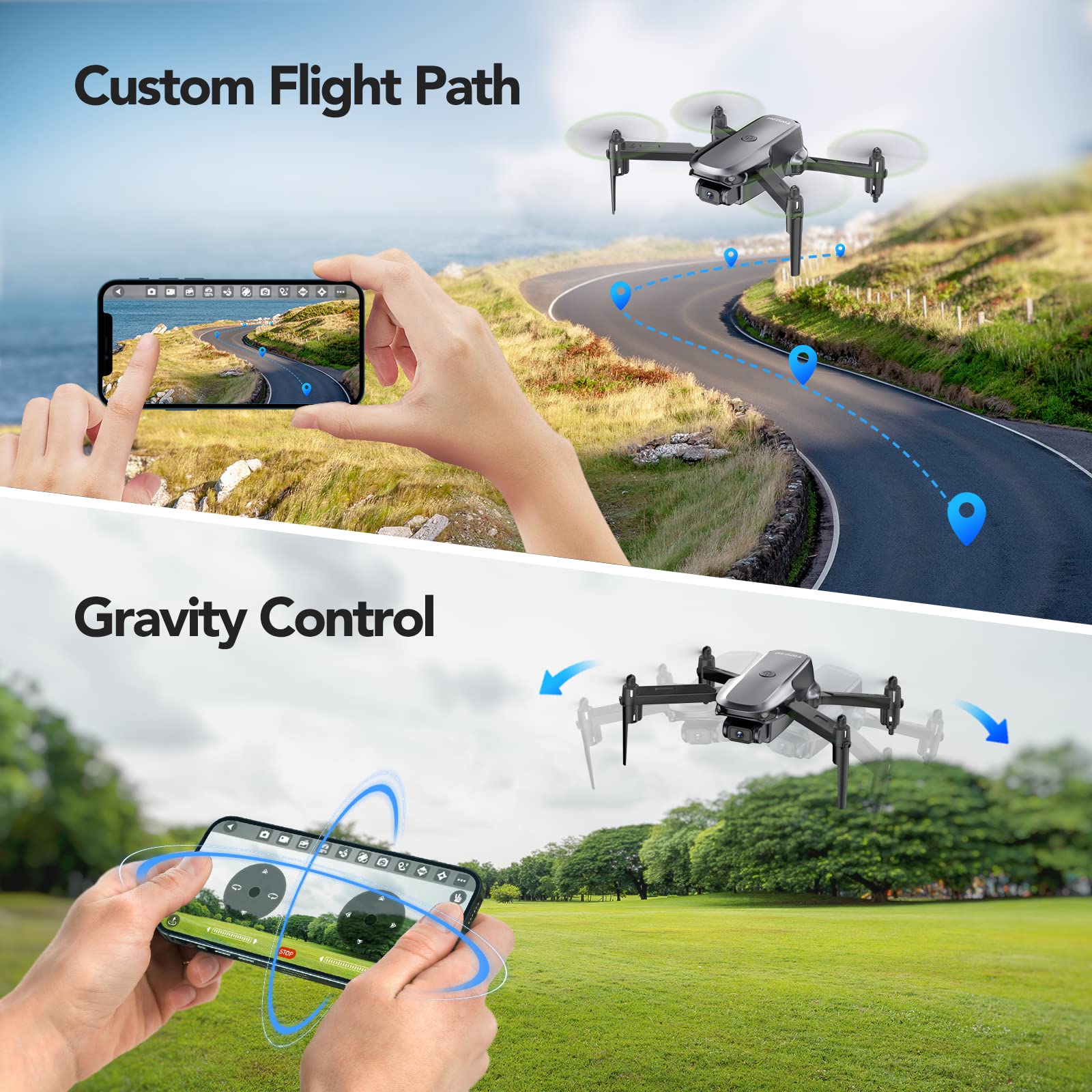 Tomzon D15 Mini Drone with Camera for Kids and Adults Beginners, FPV 1080P Foldable Quadcopter with Trajectory Flight, 3D Flip, Gravity Control, Gesture Control, 2 Batteries with Carrying Case