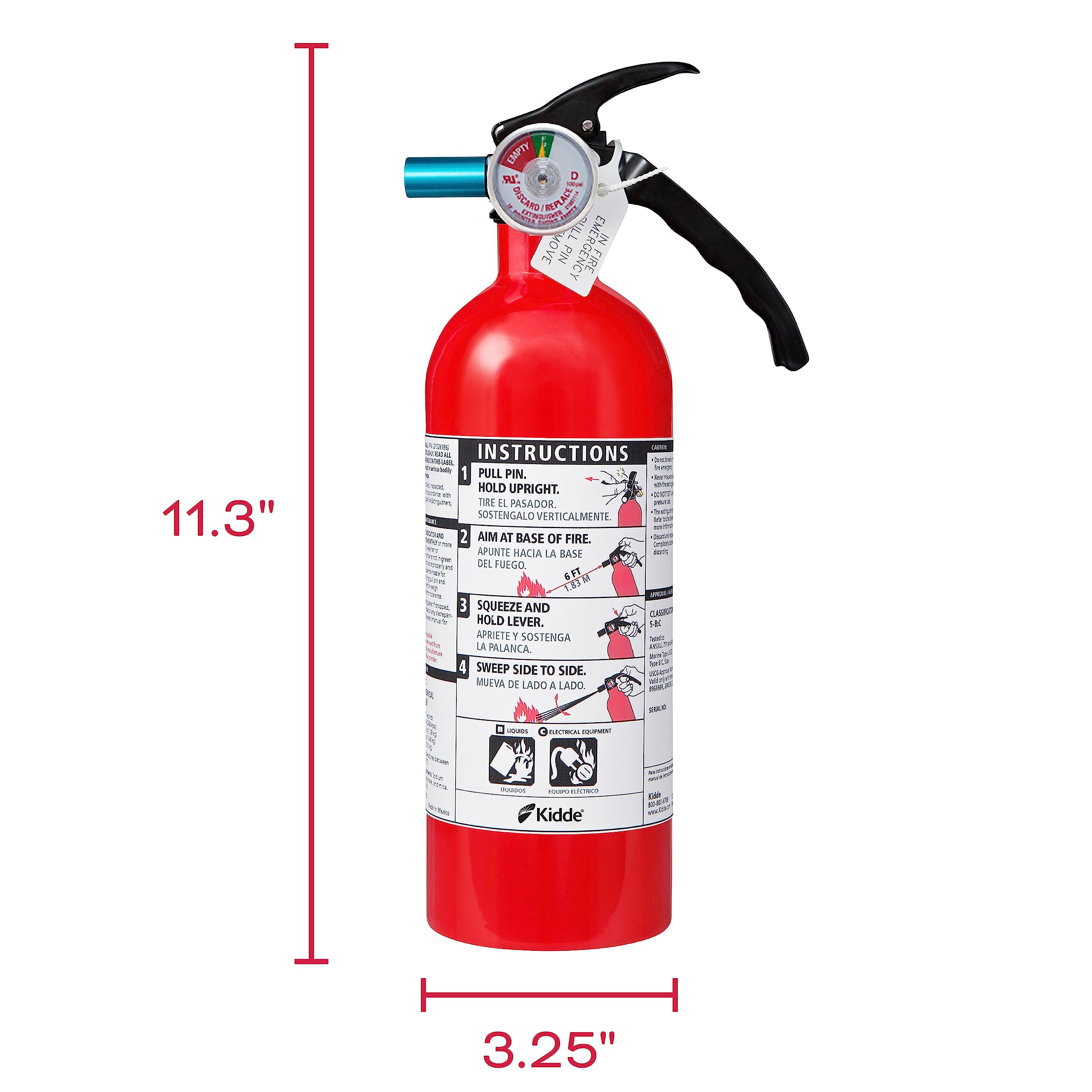 Kidde Fire Extinguisher for Home & Office Use, 5-B:C, 3.2 Lbs., USCG Approved with Strap Bracket (Included)