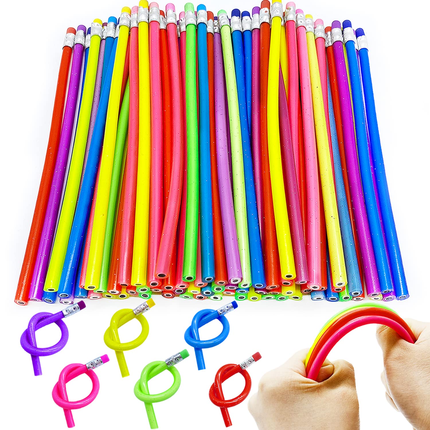 Guuozzli 48 PCS Flexible Soft Pencil,Magic Bendable Pencils,Multi-Colored Fun Soft Pencils with Erasers for Kids,Classroom Supplies,Back to School Gifts,Party Favors,6 Colors