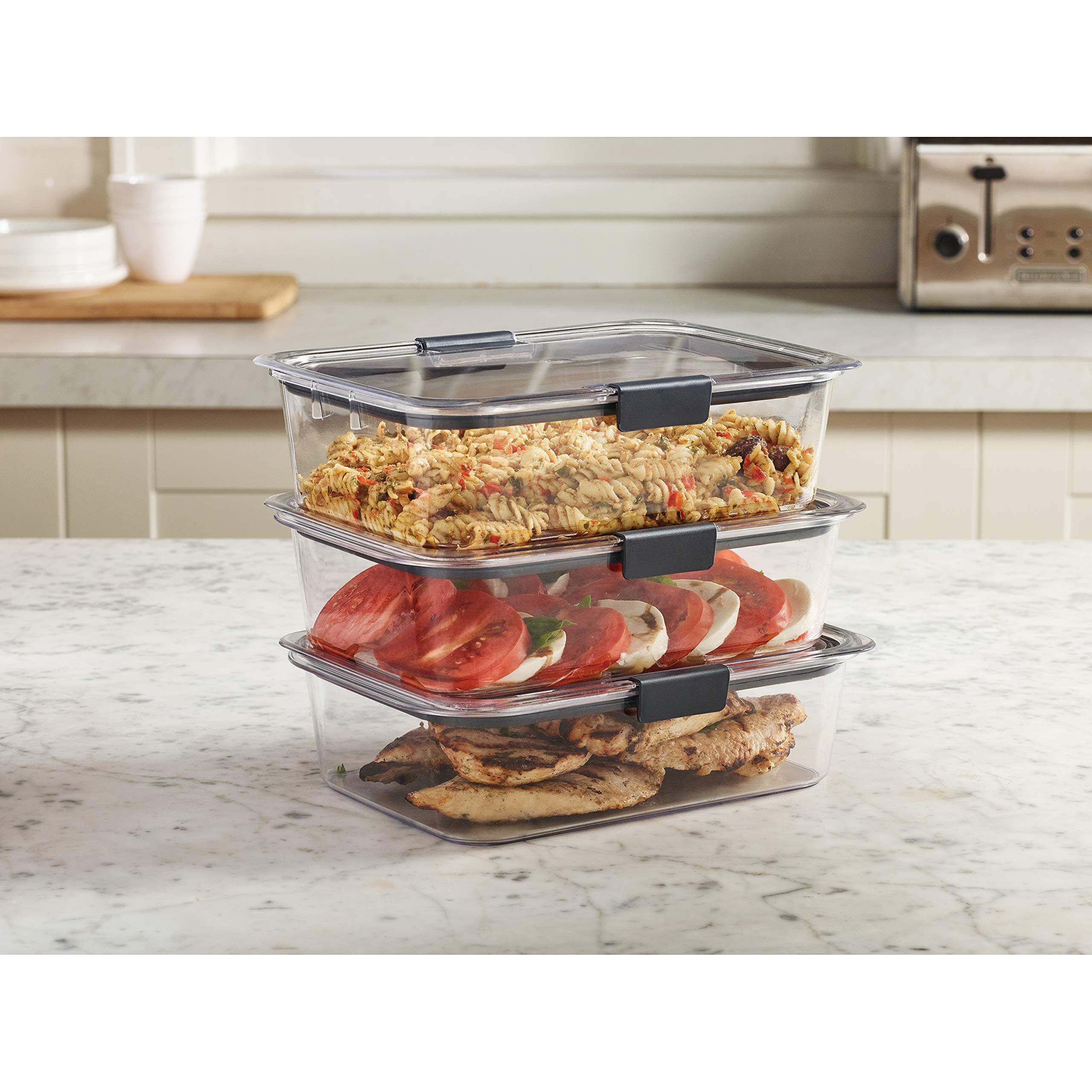 Rubbermaid Brilliance Food Storage Container, Large, 9.6 Cup, Clear, 3 Pack