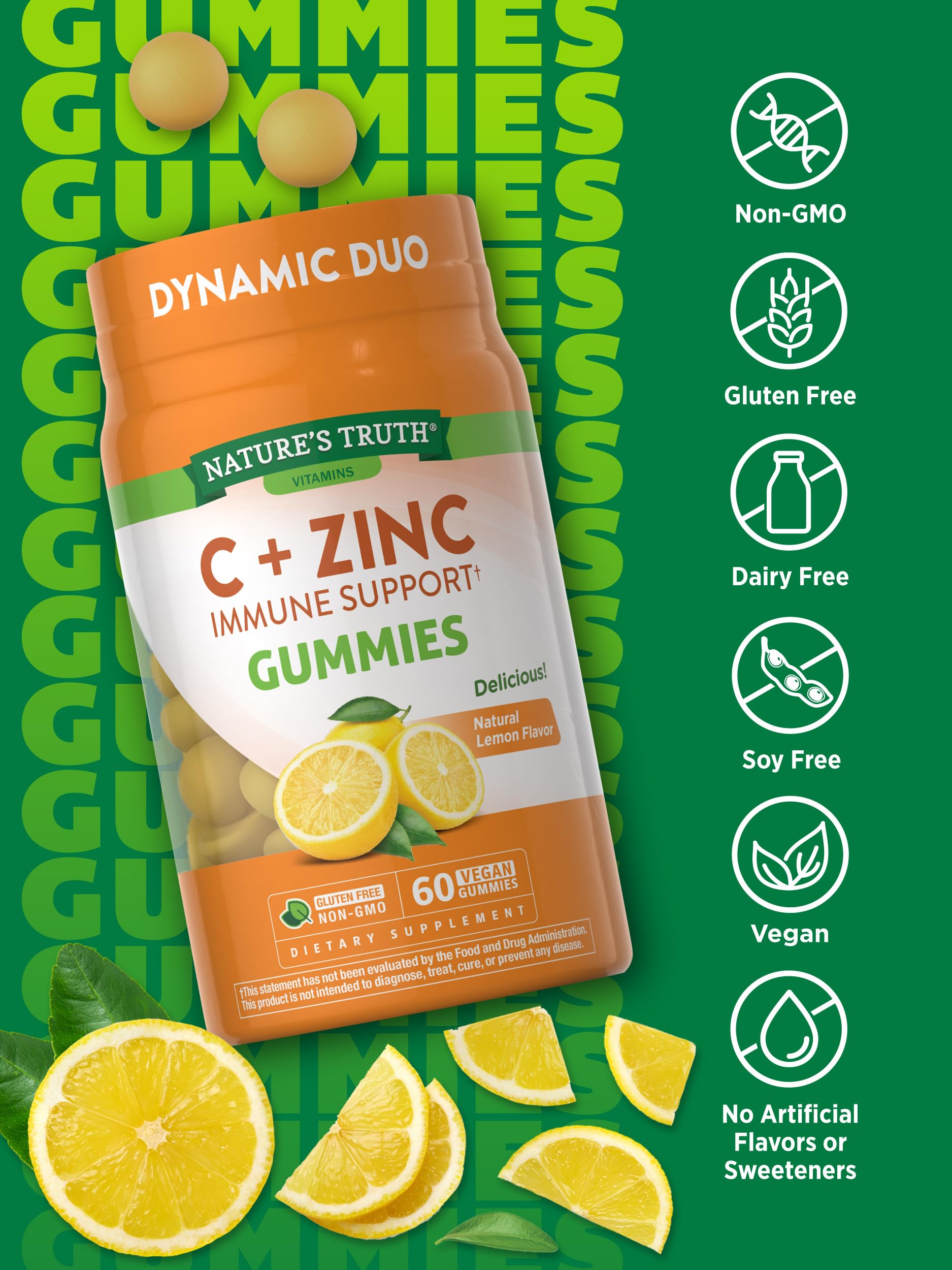 Vitamin C Gummies with Zinc for Adults | 60 Count | Immune Support Supplement | Vegan, Non GMO & Gluten Free | by Natures Truth