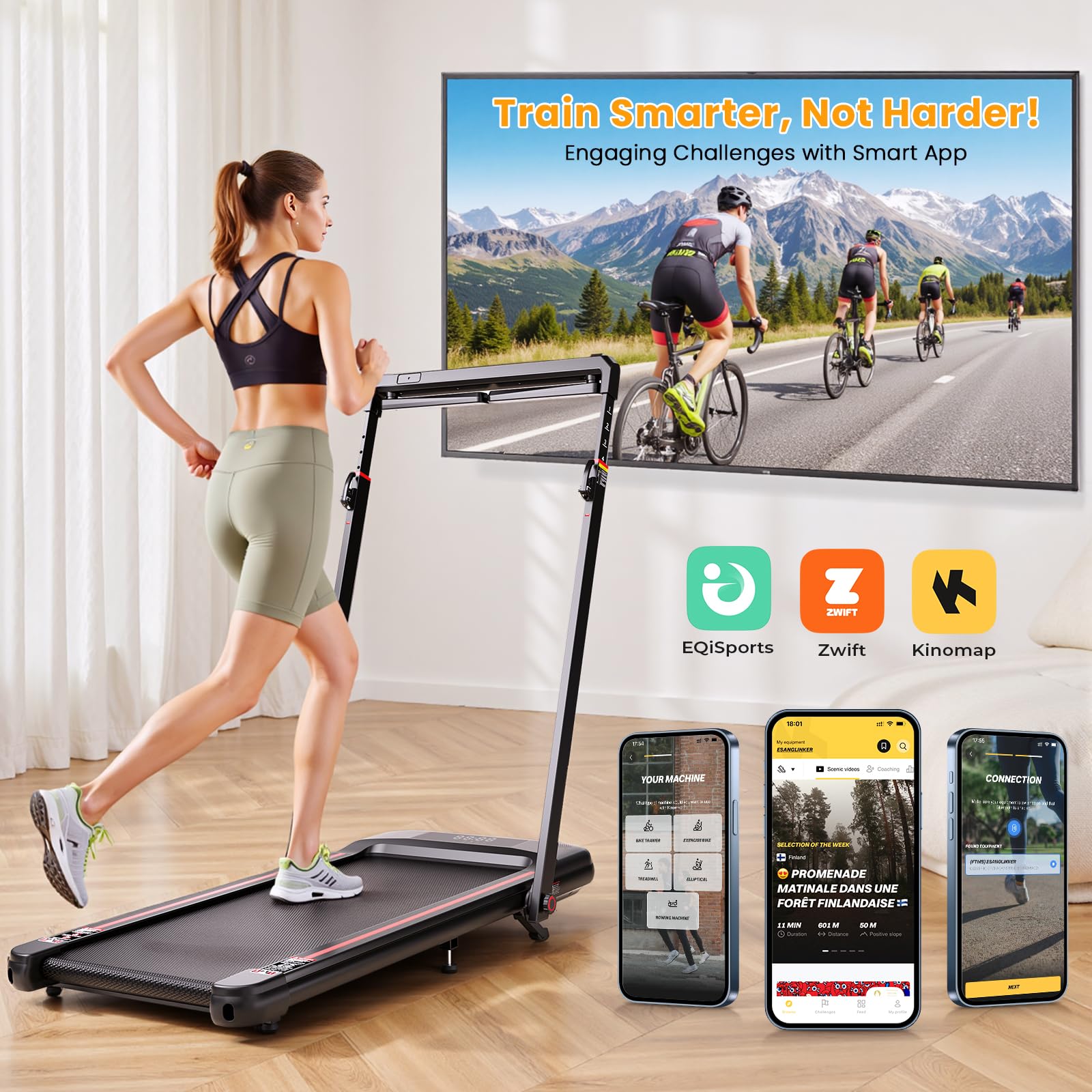 HiFast Walking Pad Treadmill with Desk Workstation, 3.0HP Under Desk Treadmills with 8% Incline Handle Bar, Foldable Portable Treadmill for Home Office, 300lbs Capacity, Remote Control, APP
