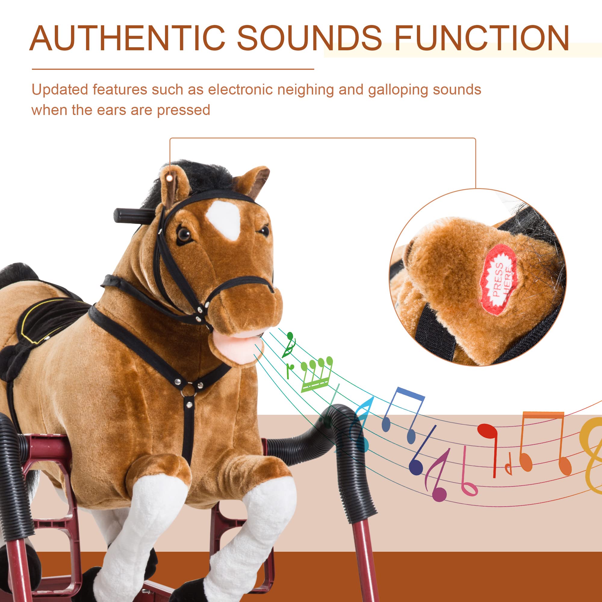 Qaba Durable Plush Toddlers Spring Rocking Horse, Bouncing Rocker Toy with Realistic Sounds
