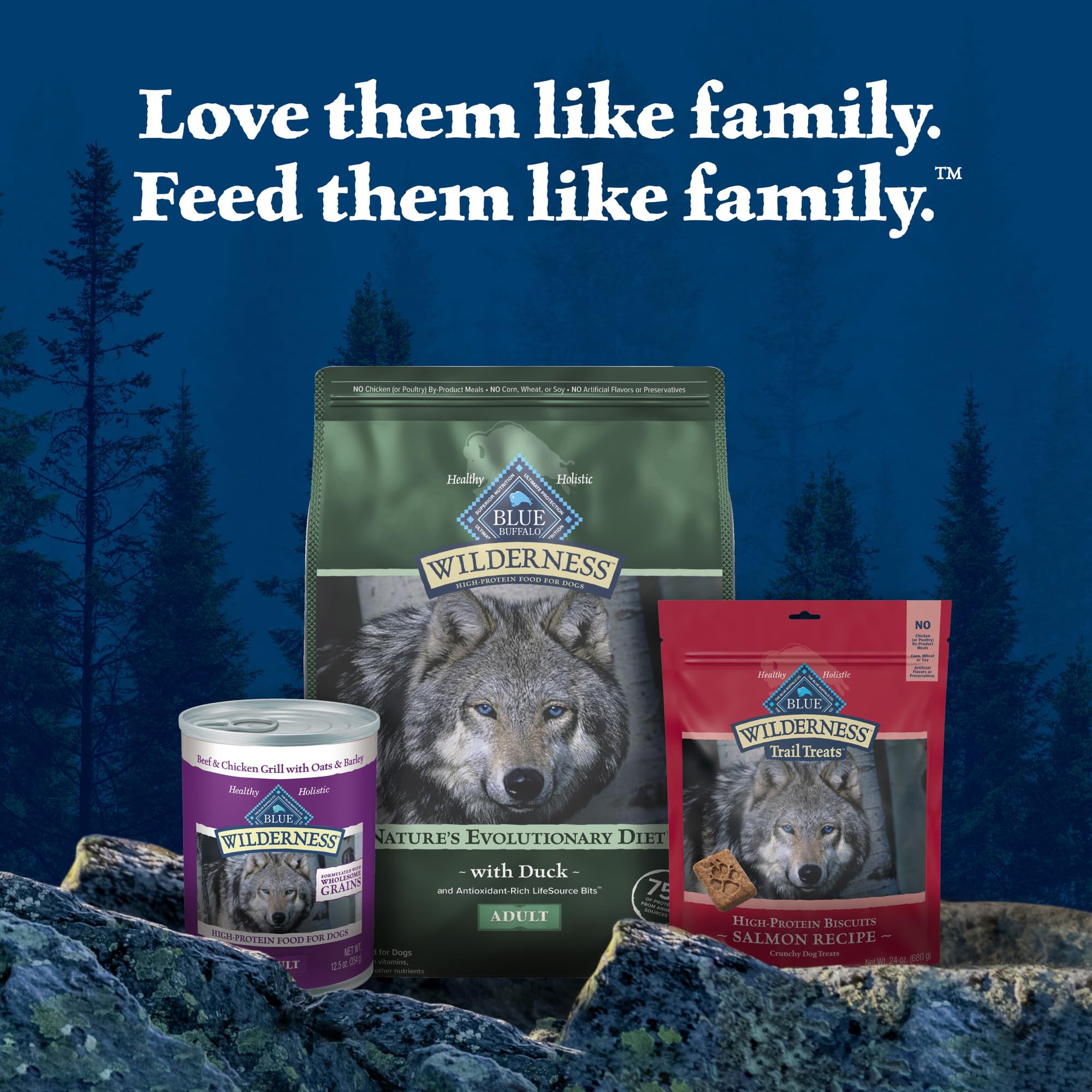 Blue Buffalo Wilderness Natural High-Protein Dry Food for Adult Dogs, with Wholesome Grains, Duck, 13-lb bag.