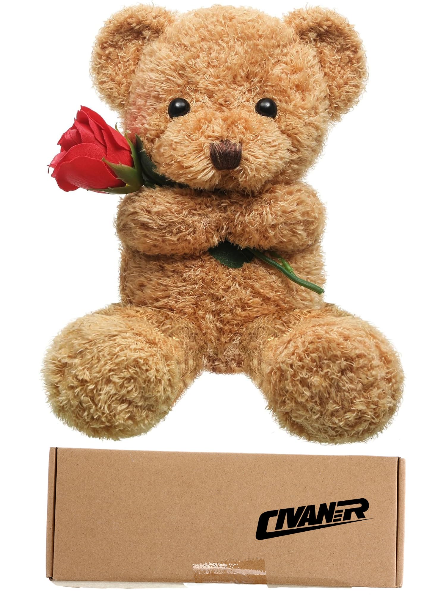 Civaner Christmas Plush Stuffed Animal Bear Gift with Rose Funny Cute Stuffed Animal Plush Gift for Girlfriend Xmas Valentine's Day, 11.8 Inches (Beige)