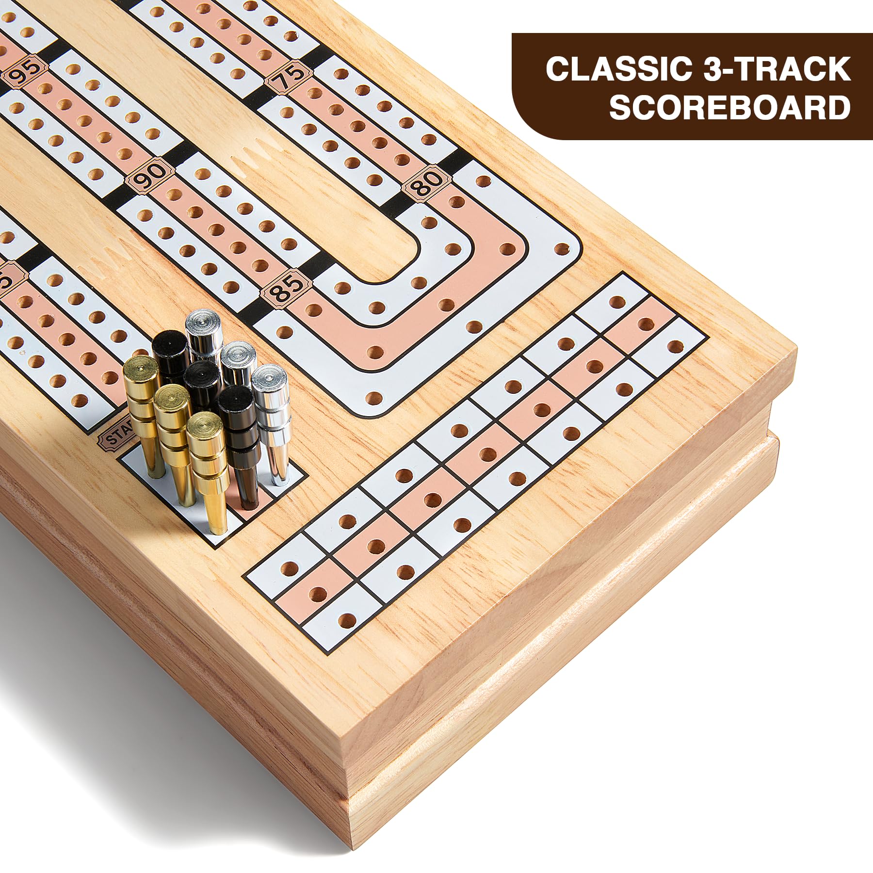 Vamslove Magnetic Cribbage Board 15'' Wooden Folding 3 Track Game Set, w/Instruction, Storage Slots for 2 Playing Cards/Pegs, Card Games for Travel Family Night