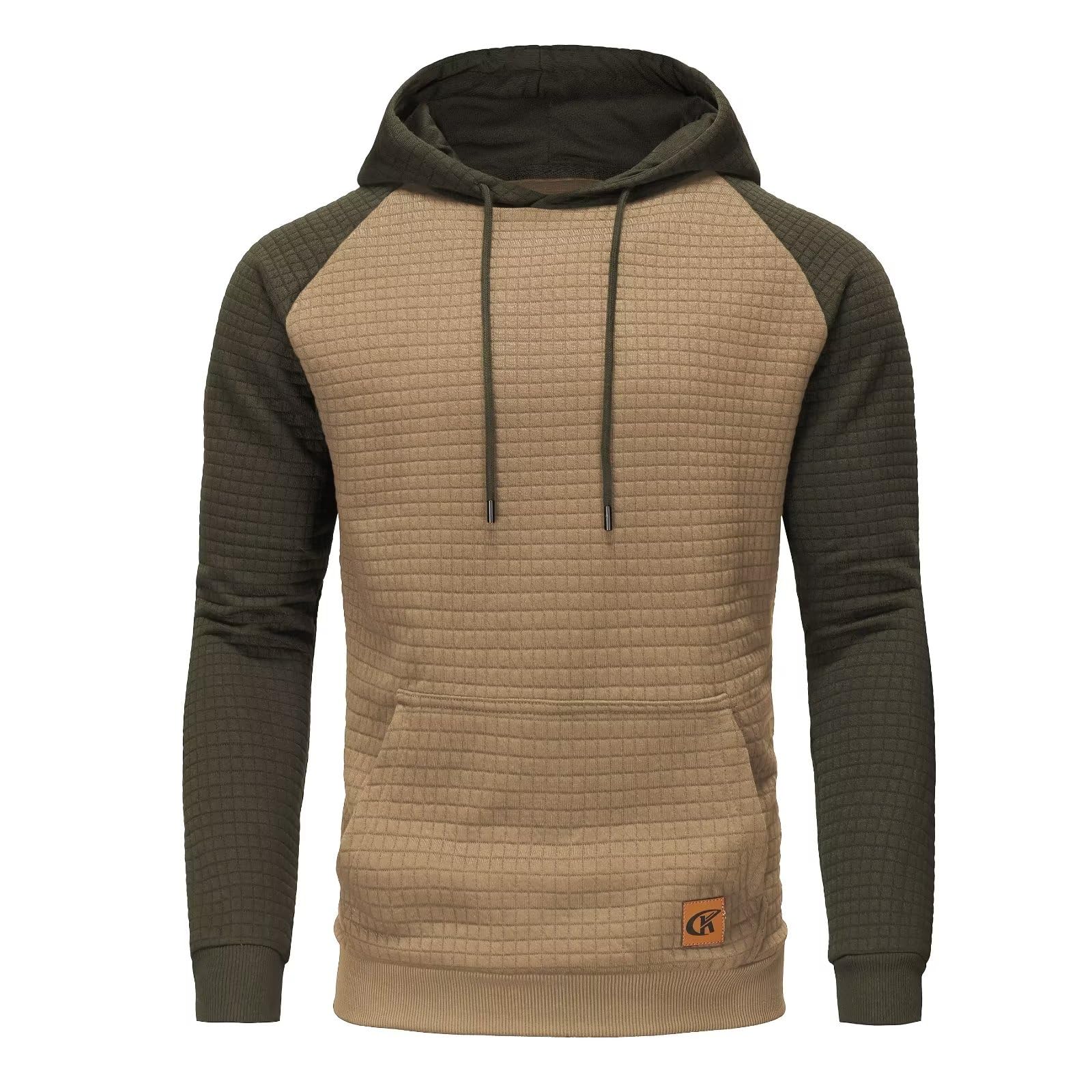 Yundobop Men's Pullover Hoodies Plaid Jacquard Long Sleeve Drawstring Hipster Casual Hooded Sweatshirts with Kanga Pockets Khaki/Armygreen M