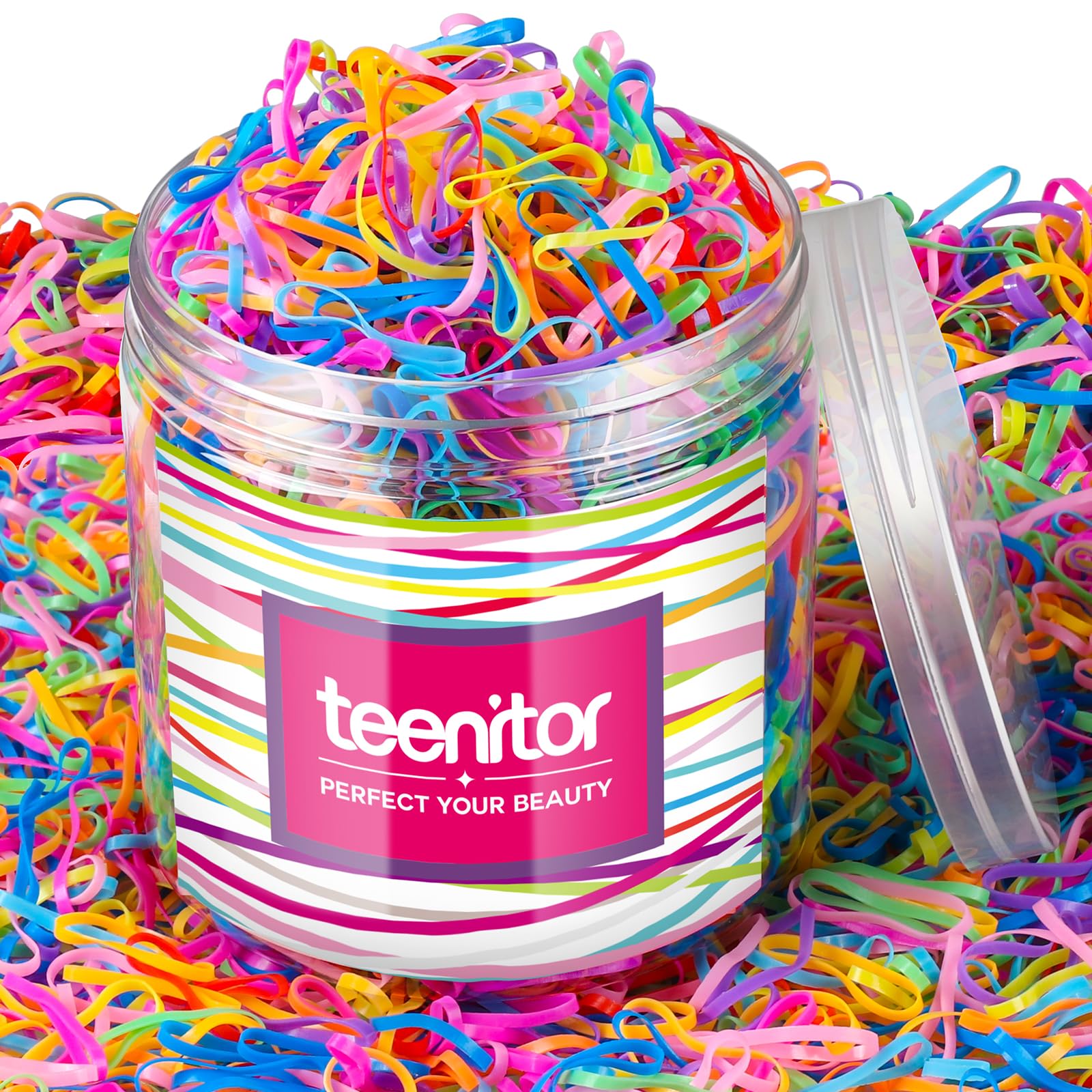 Teenitor Color Elastic Hair Bands, Hair Ties,2000pcs Multi Color Hair Holder Hair Tie Elastic Rubber Bands for Baby Girls