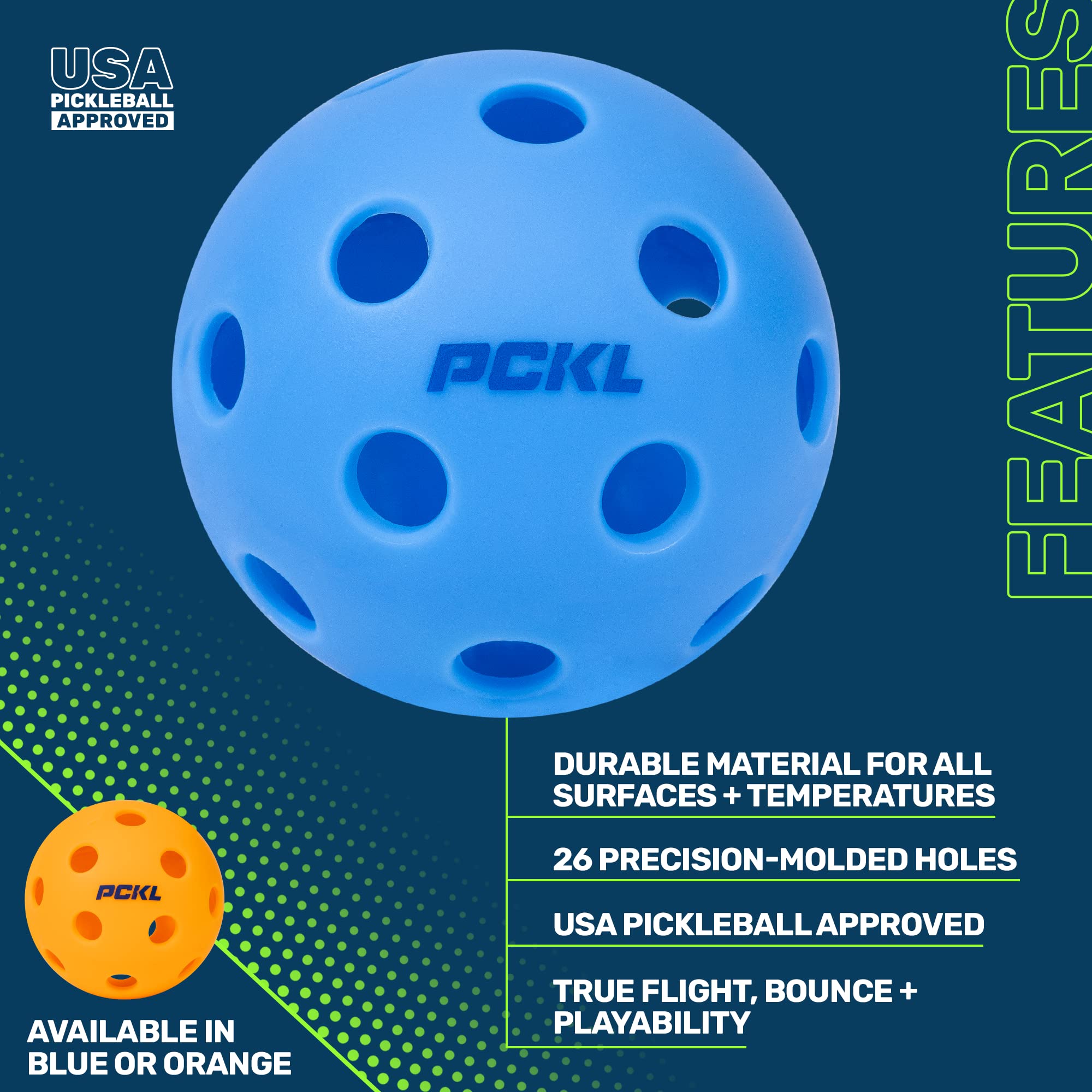 PCKL Optic Speed Pickleball Balls | Indoor & Outdoor | 4 Pack of Balls | Built to USAPA Specifications (Indoor Ice Blue)