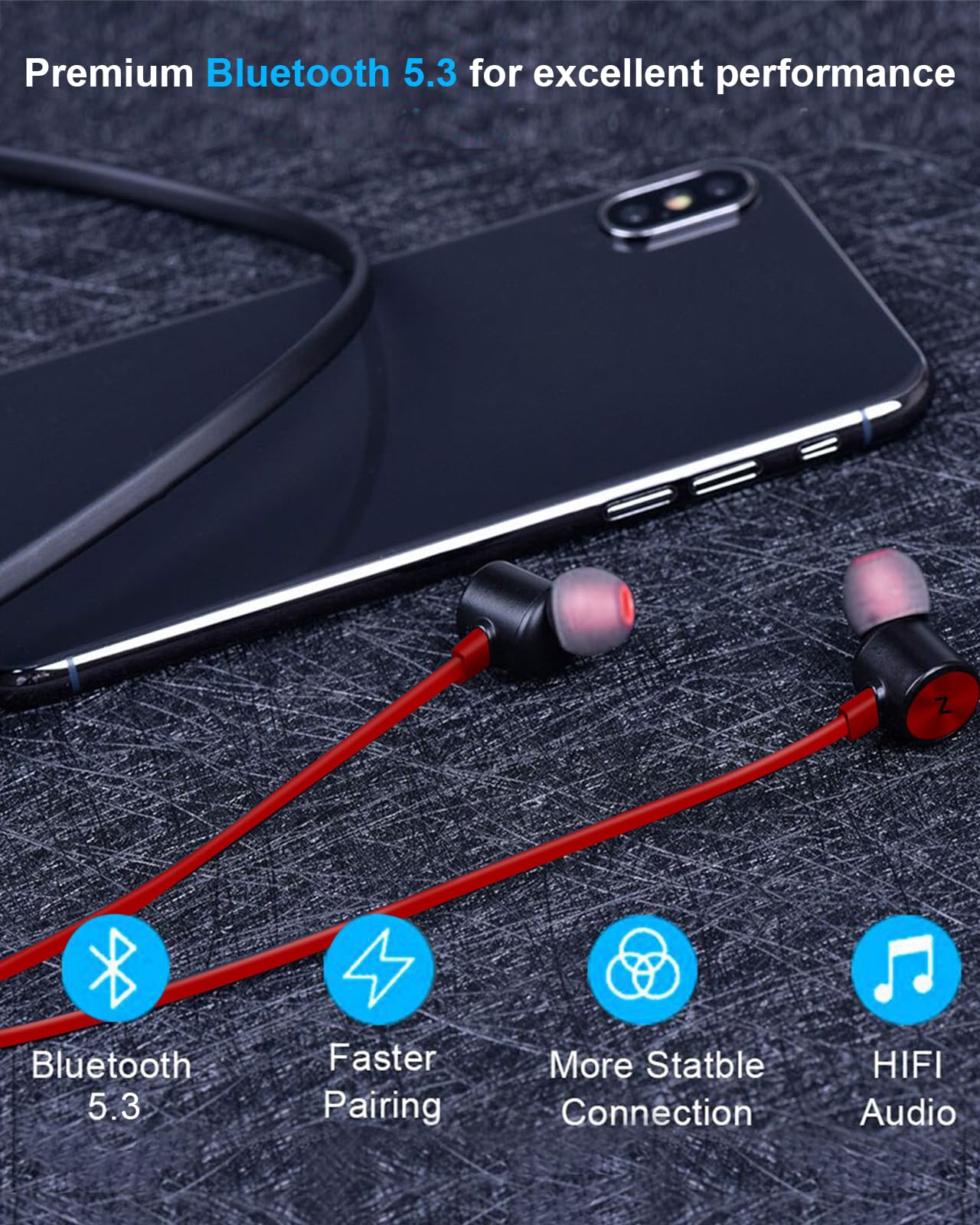 NANAMI Bluetooth Earbuds, 5.3 Bluetooth Wireless Headphones, IPX7 Waterproof, in-Ear Earphones with Mic, Noise Cancelling Headsets, Magnetic Neckband, 18 Hours Playtime for Gym, Sports (Red with Red)