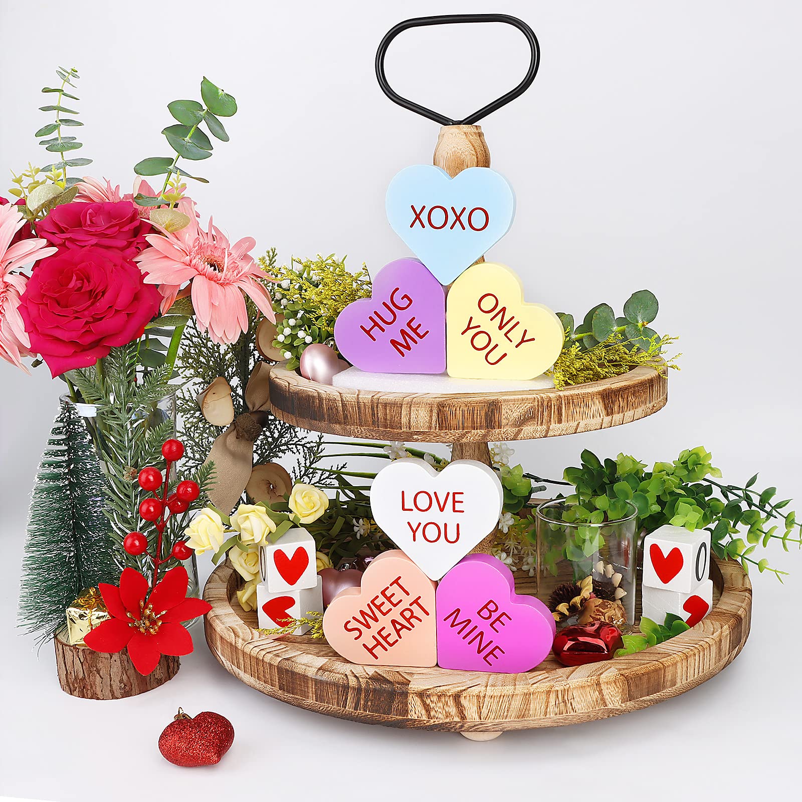 Wooden Valentines Day Decor, 6 PCS Double Printed Wood Conversation Heart Decor Signs for Valentines Decorations - Valentines Day Decorations for The Home, Table, Tiered Tray, Mantel, Shelf, Office