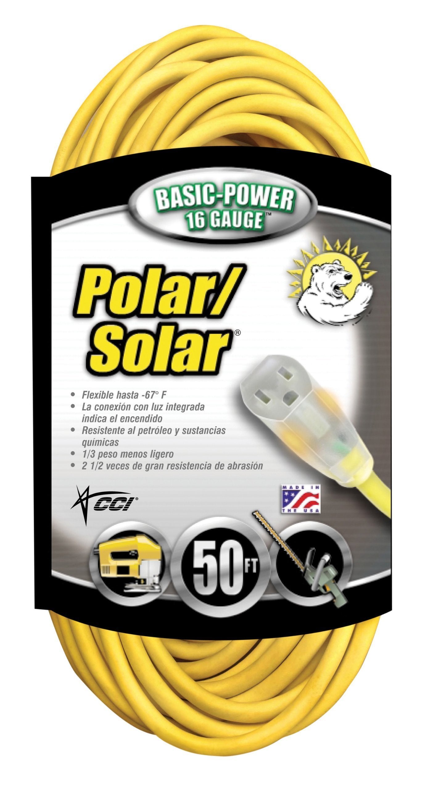 Southwire 12880002 1288SW0002 50ft 16/3 SJEOOW Polar/Solar St-ard Ext Cord, 50-Feet, Yellow, Foot