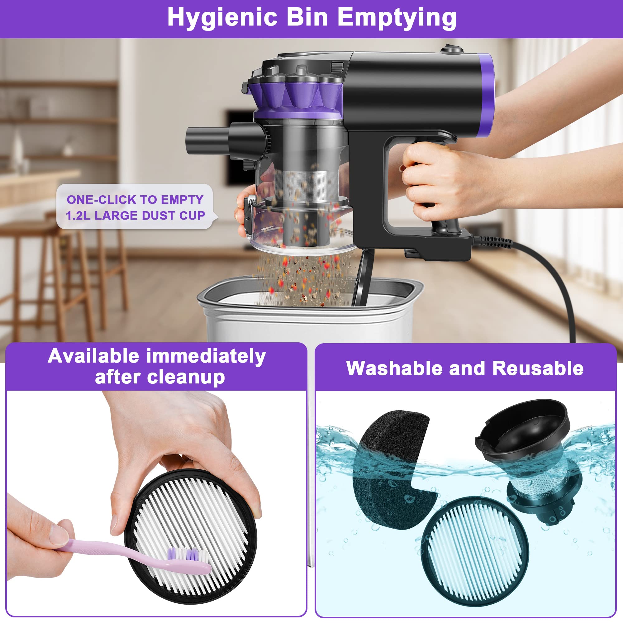 elezon F800 Corded Vacuum Cleaner 500W, 18KPa Powerful Suction, 23ft Long Cord, HEPA Filter, 1.2L Dust Capacity, 2-in-1 Handheld Stick Vacuum for Home Hardwood & Tile Floors