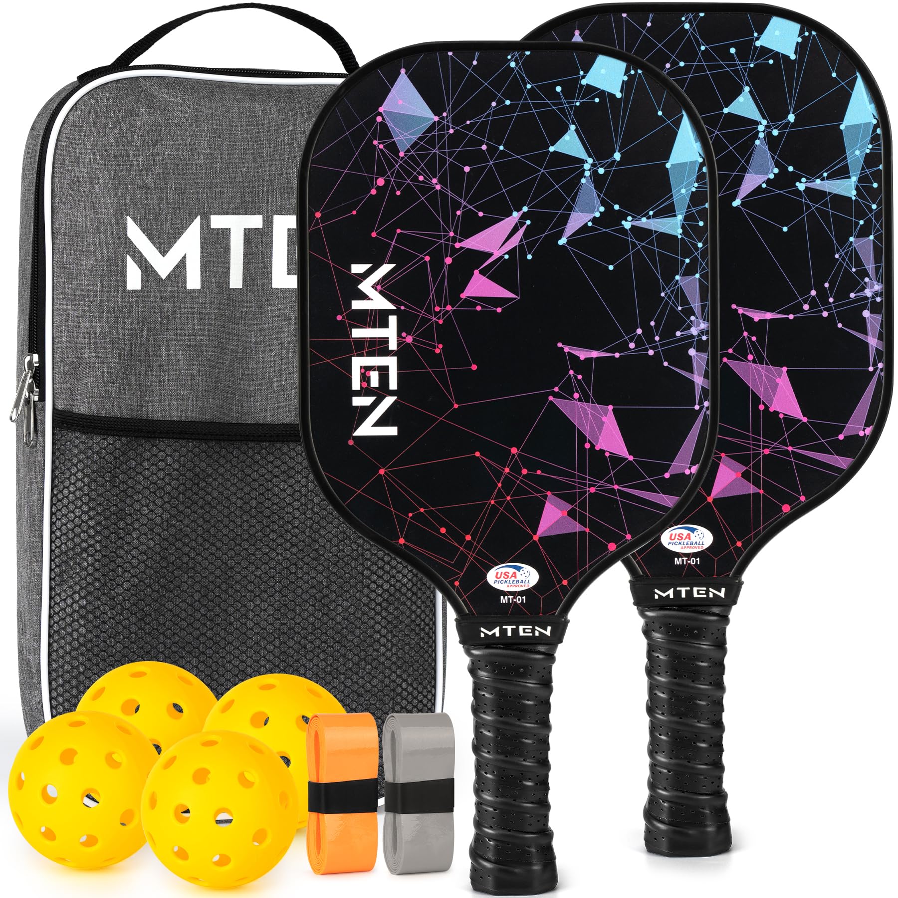 Pickleball Paddles Set of 2, USAPA Approved Fiberglass Surface Pickleball Set with 2 Pickleball Rackets,4 Pickleball Balls,1 Portable Carry Bag, Pickle Racket Set for Men Women