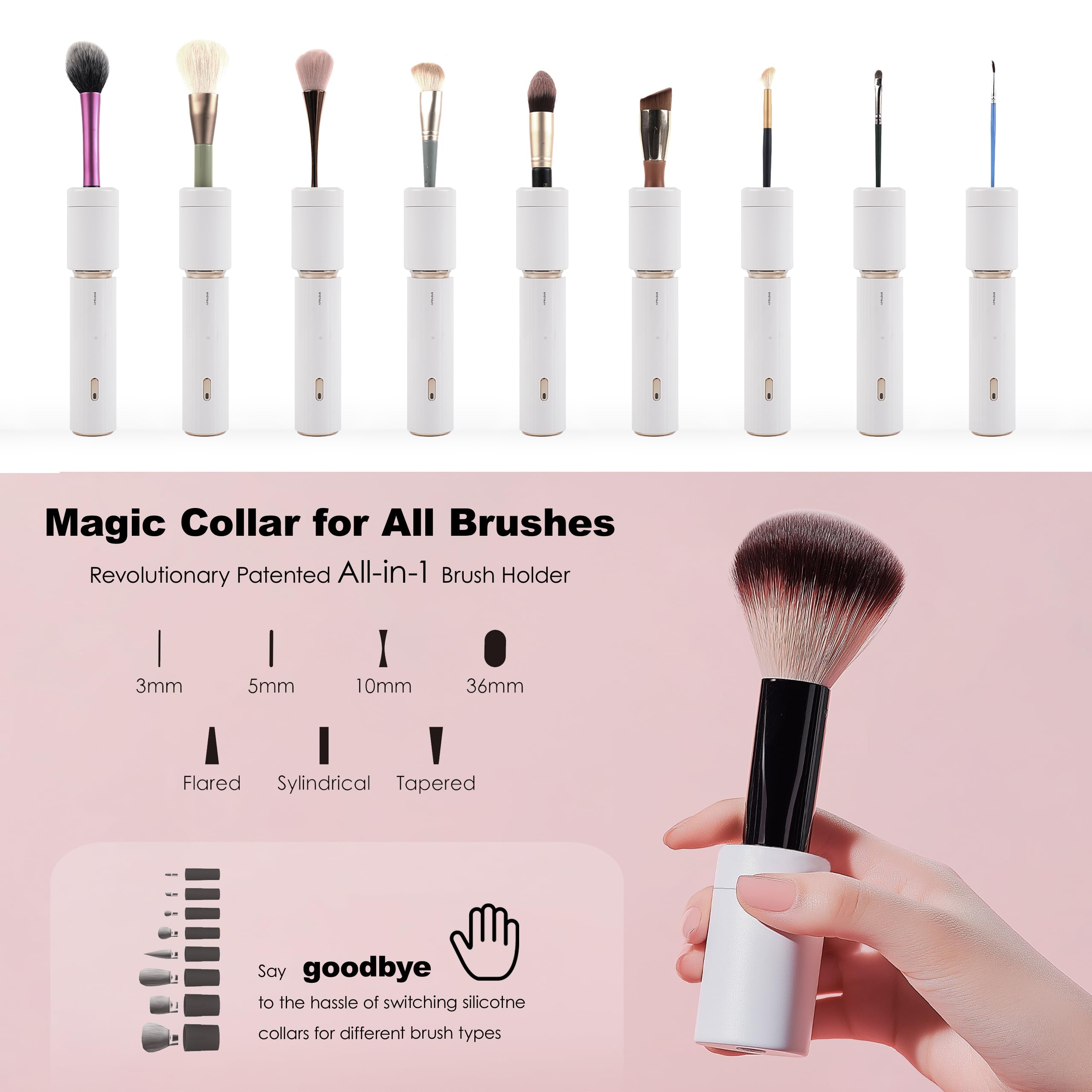 Aprilous Electric Makeup Brush Cleaner & Dryer Machine, Upgraded Patented Universal Collar Fits 99% of Brush Shapes, Deep Clean & Quick Dry, Rechargeable & Portable for Travel & Home Use, Gift